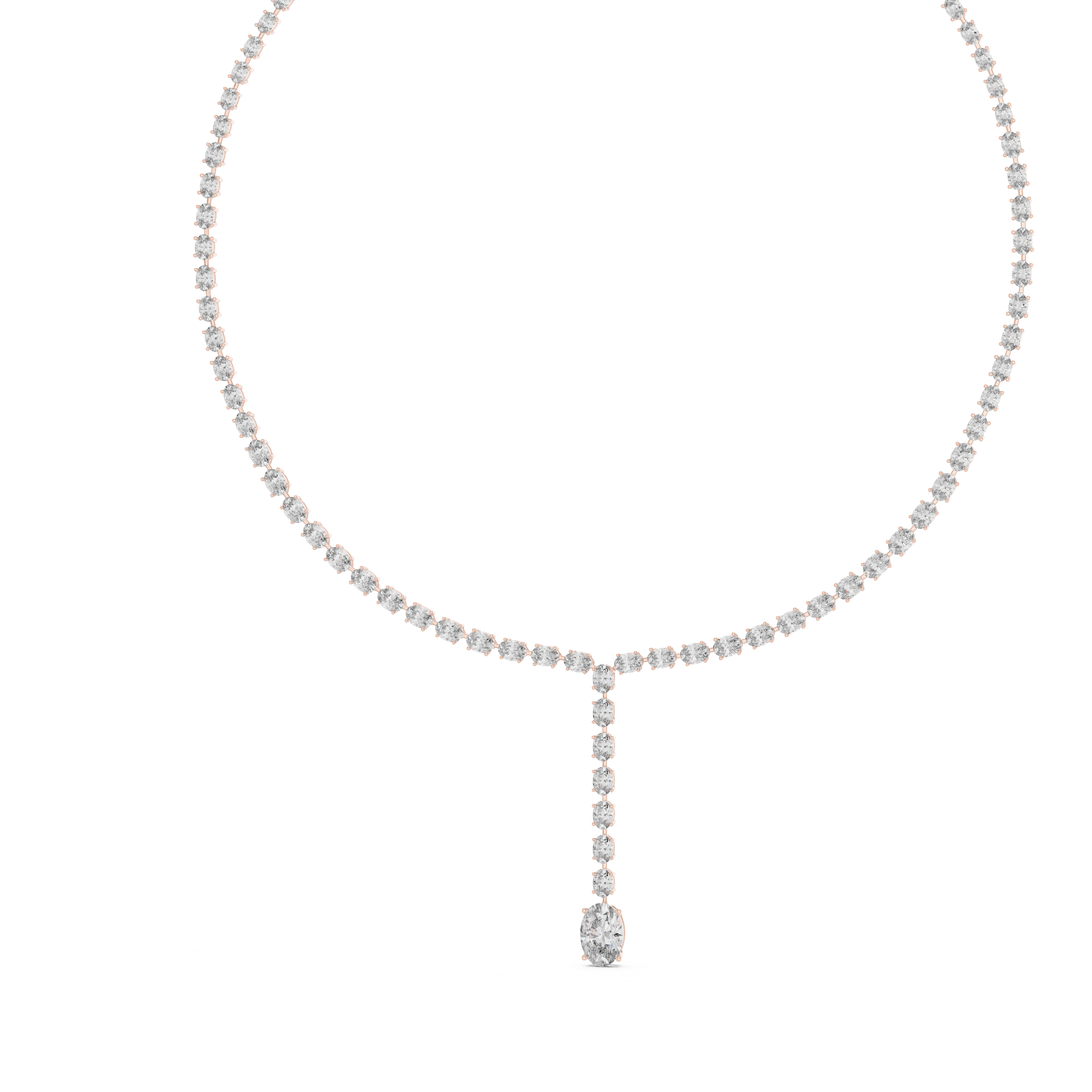 Luxury Rose Gold Diamond Necklace with Oval Cut Dangling Pendant Statement Jewelry