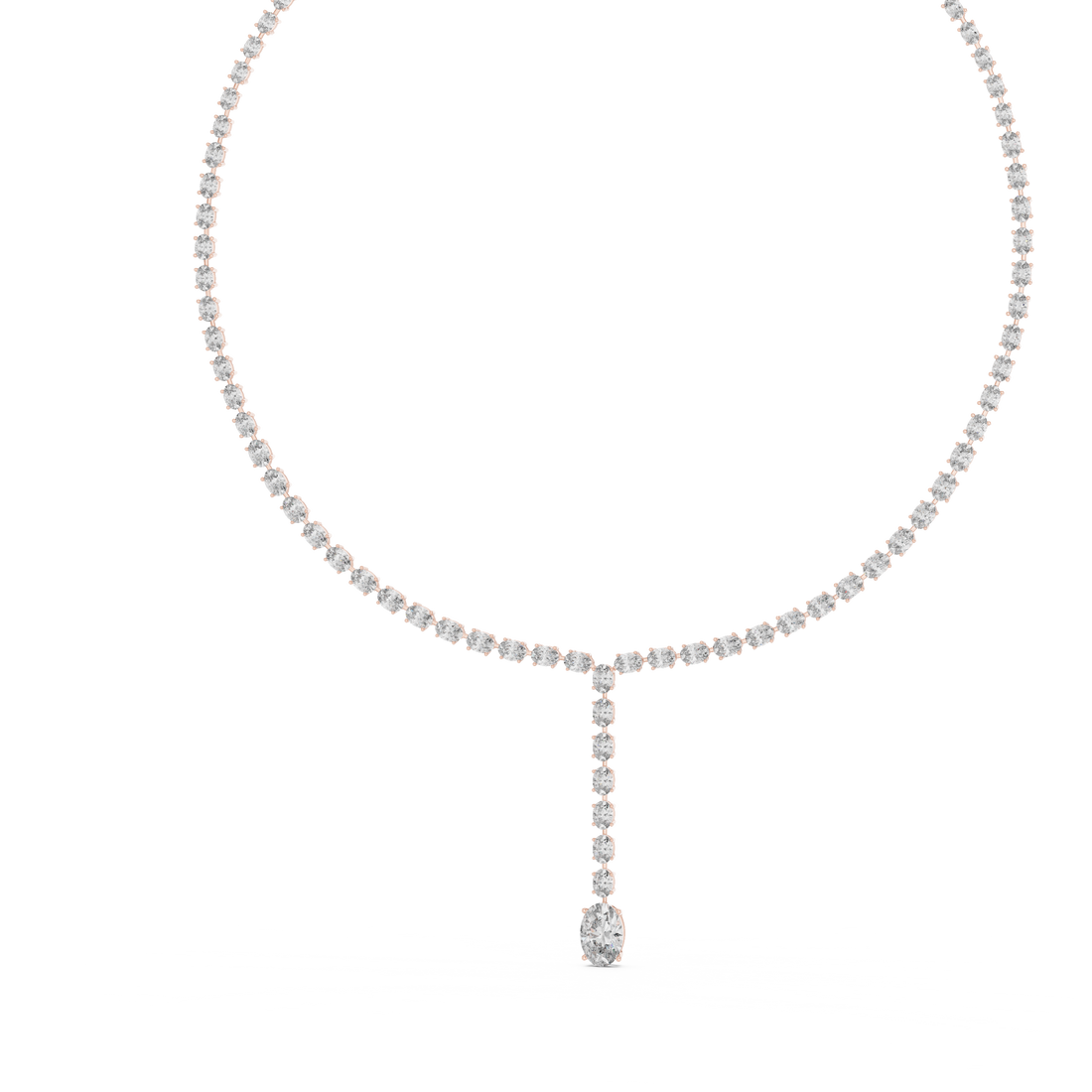 Luxury Rose Gold Diamond Necklace with Oval Cut Dangling Pendant Statement Jewelry