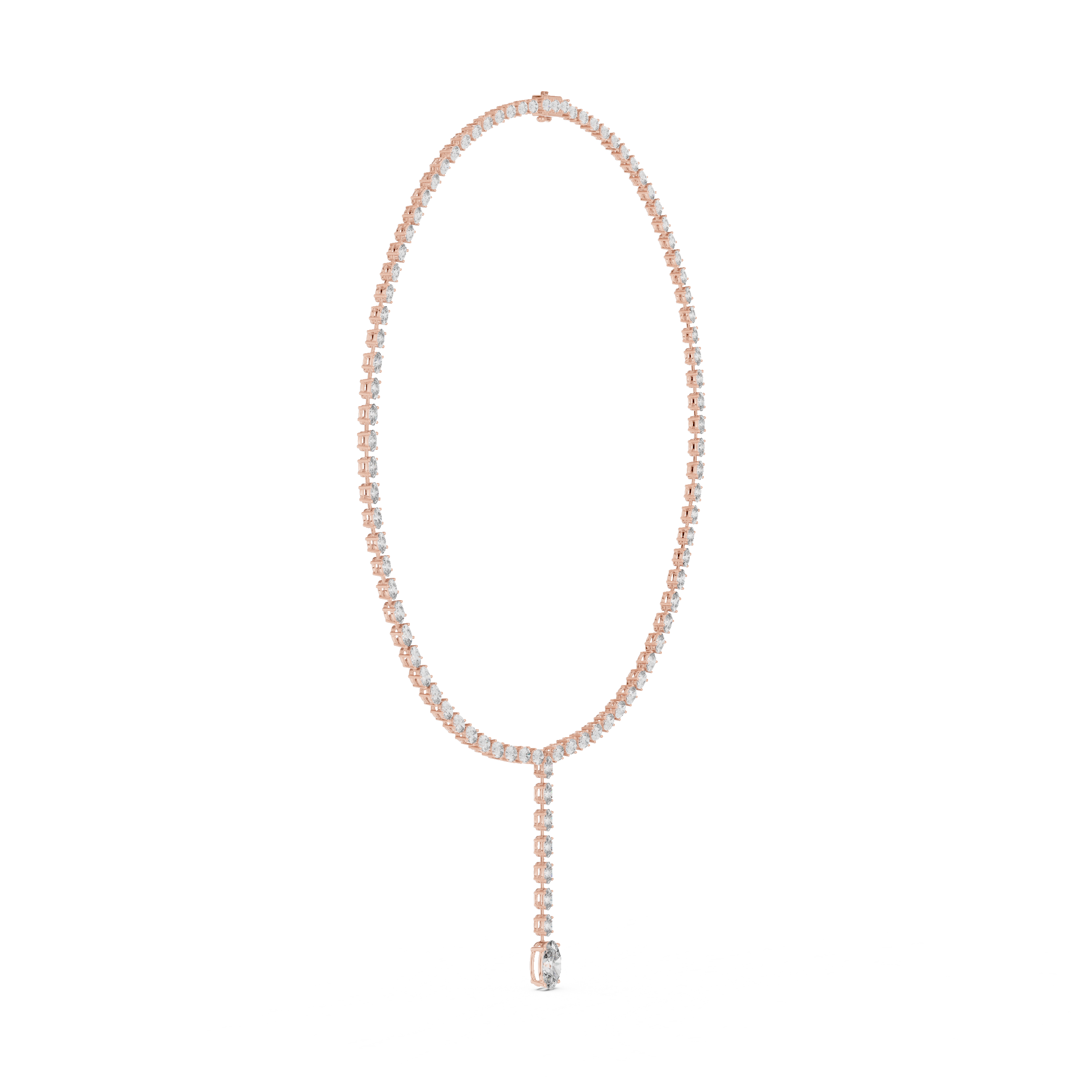 Luxury Rose Gold Diamond Necklace with Oval Cut Dangling Pendant Statement Jewelry