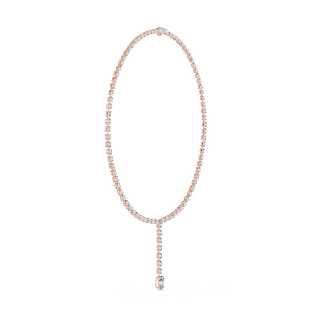 Luxury Rose Gold Diamond Necklace with Oval Cut Dangling Pendant Statement Jewelry