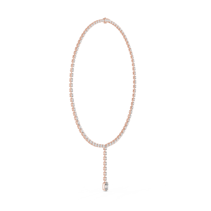 Luxury Rose Gold Diamond Necklace with Oval Cut Dangling Pendant Statement Jewelry