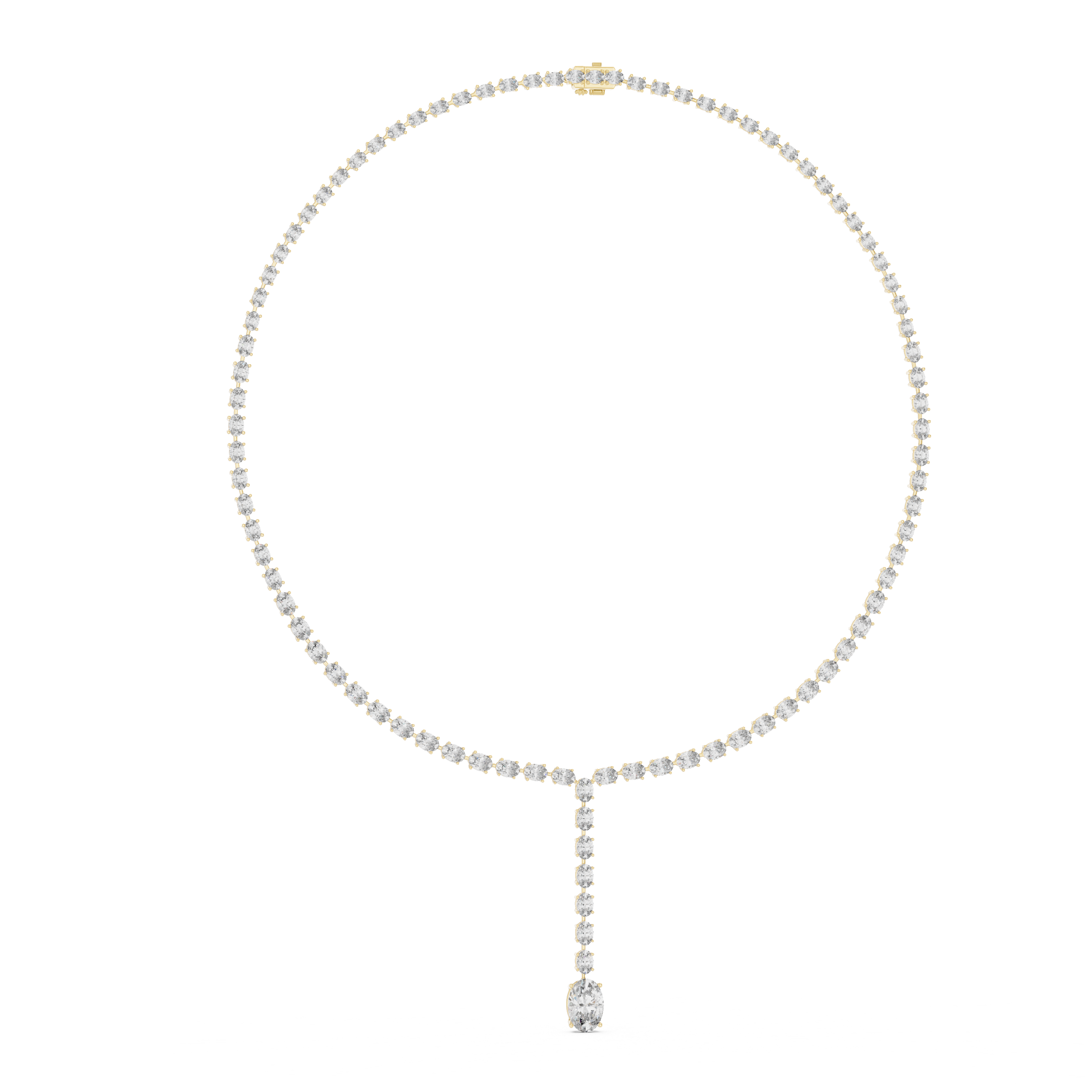 Luxury Rose Gold Diamond Necklace with Oval Cut Dangling Pendant Statement Jewelry