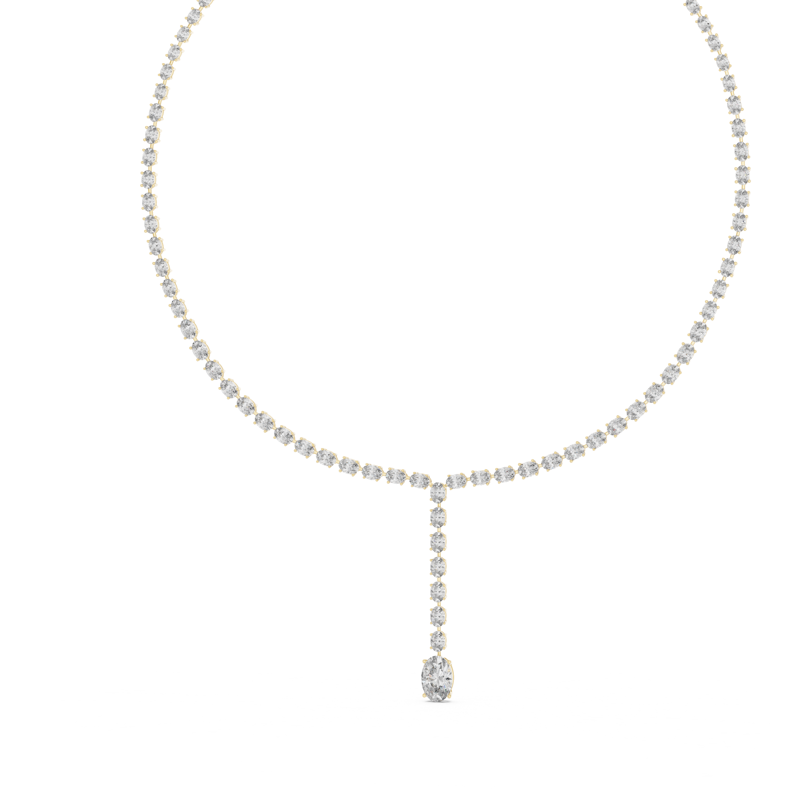 Luxury Rose Gold Diamond Necklace with Oval Cut Dangling Pendant Statement Jewelry