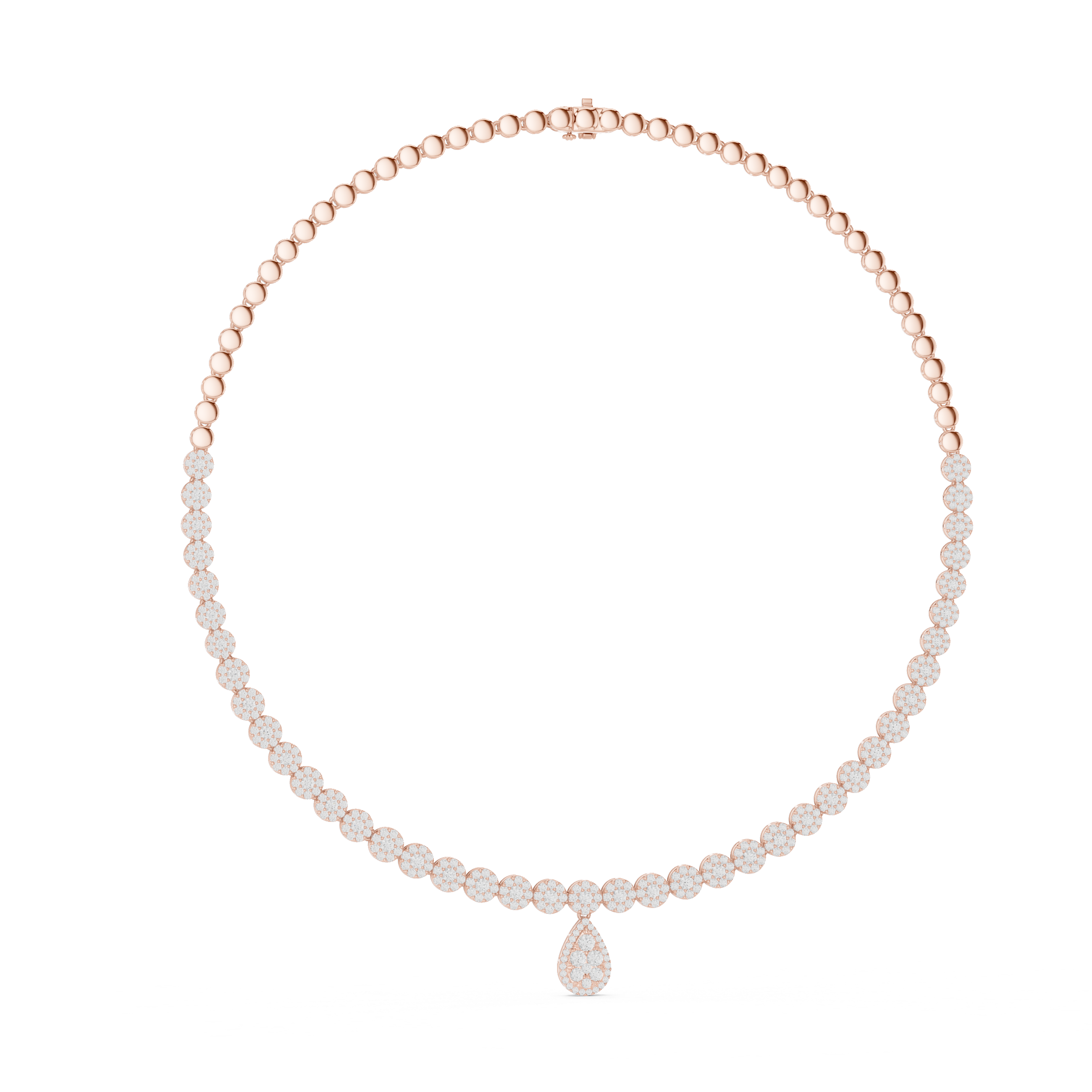 White Gold Diamond Necklace with Pave Round Beads and Pear Shaped Pendant for Women