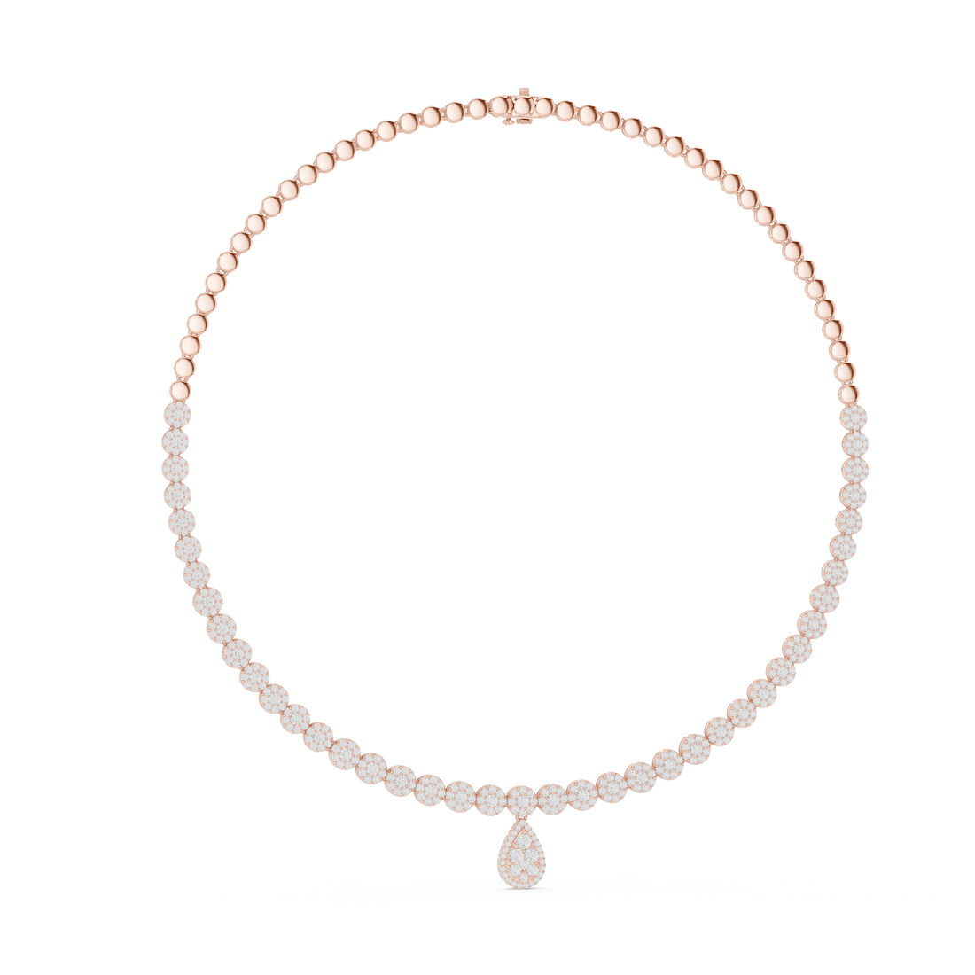 White Gold Diamond Necklace with Pave Round Beads and Pear Shaped Pendant for Women