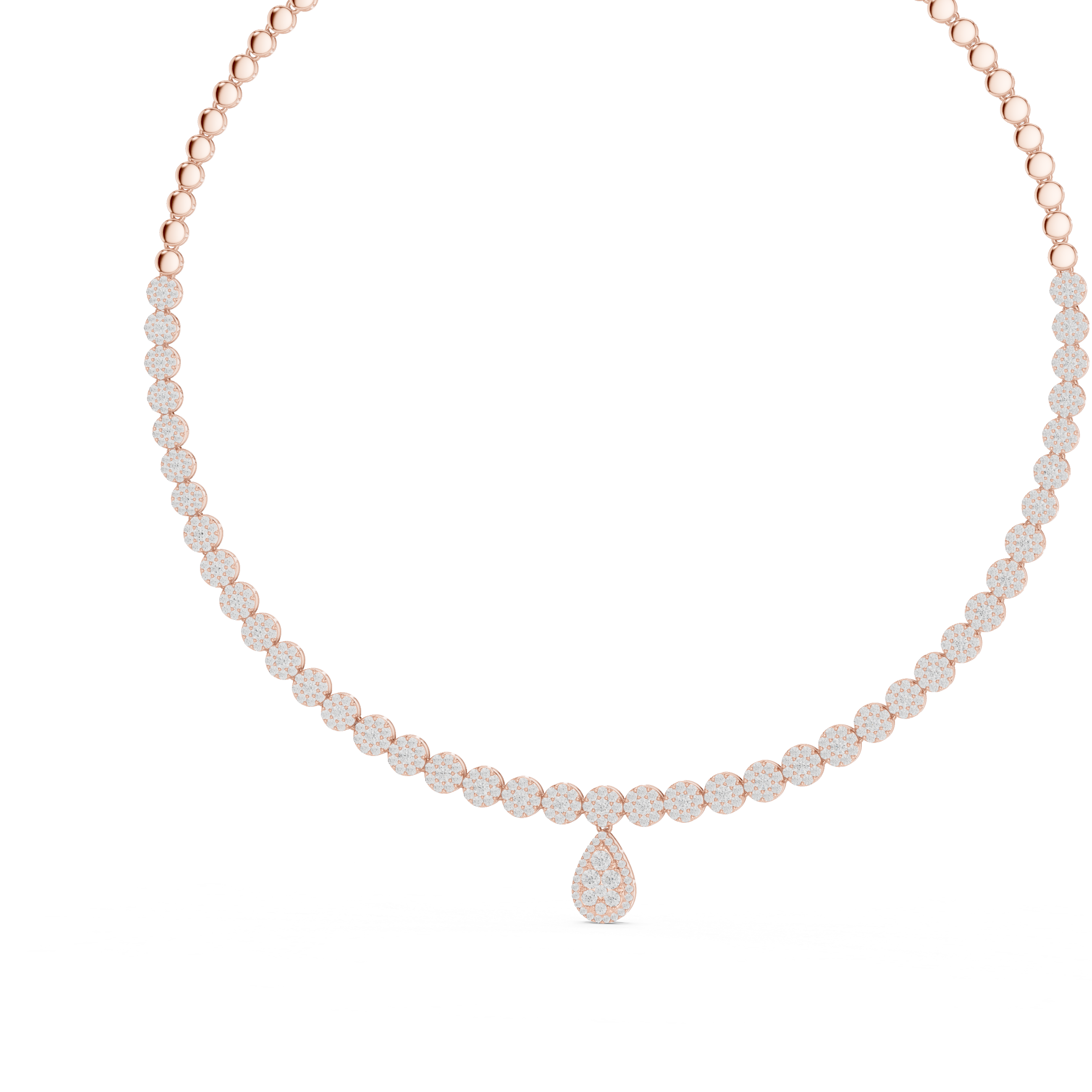 White Gold Diamond Necklace with Pave Round Beads and Pear Shaped Pendant for Women