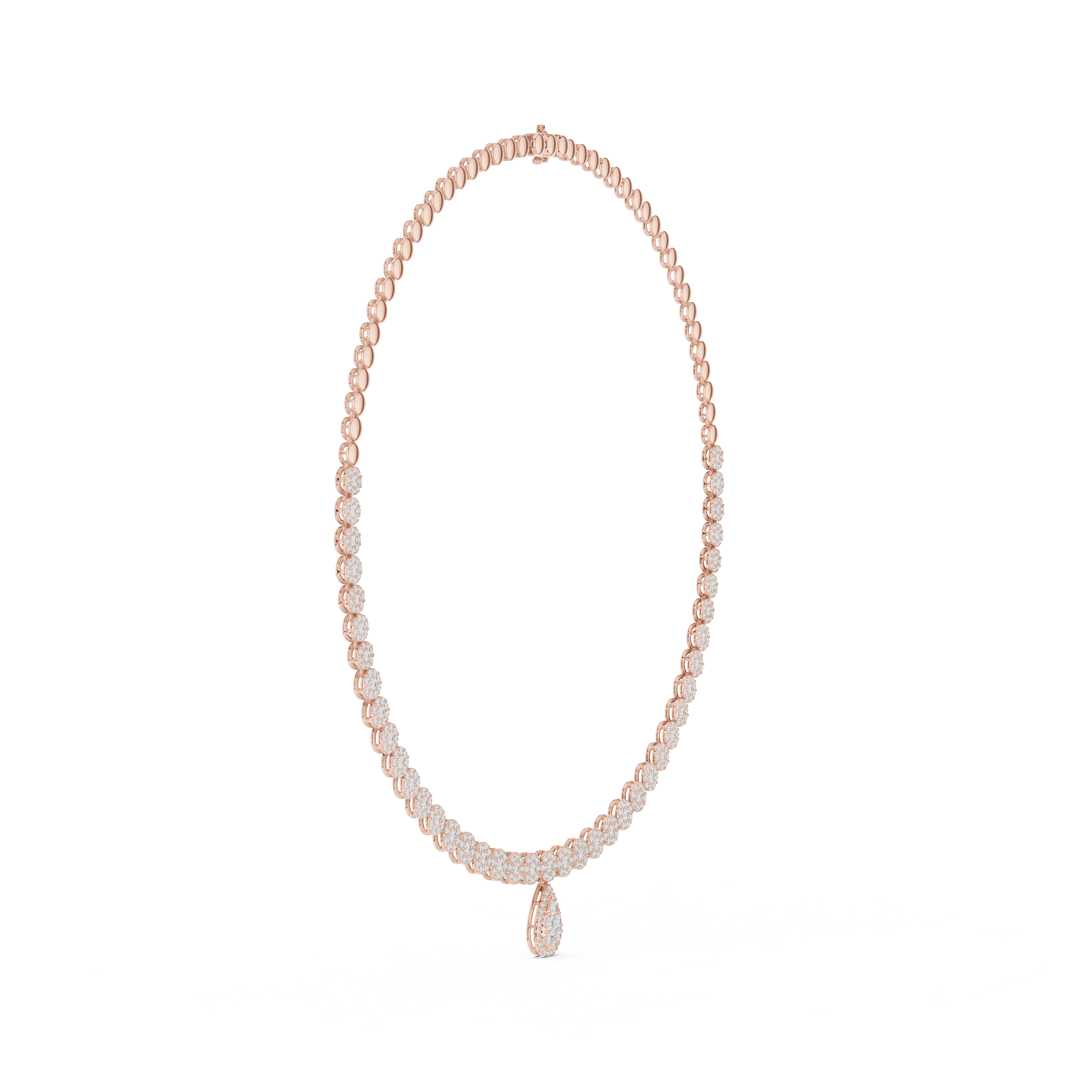 White Gold Diamond Necklace with Pave Round Beads and Pear Shaped Pendant for Women