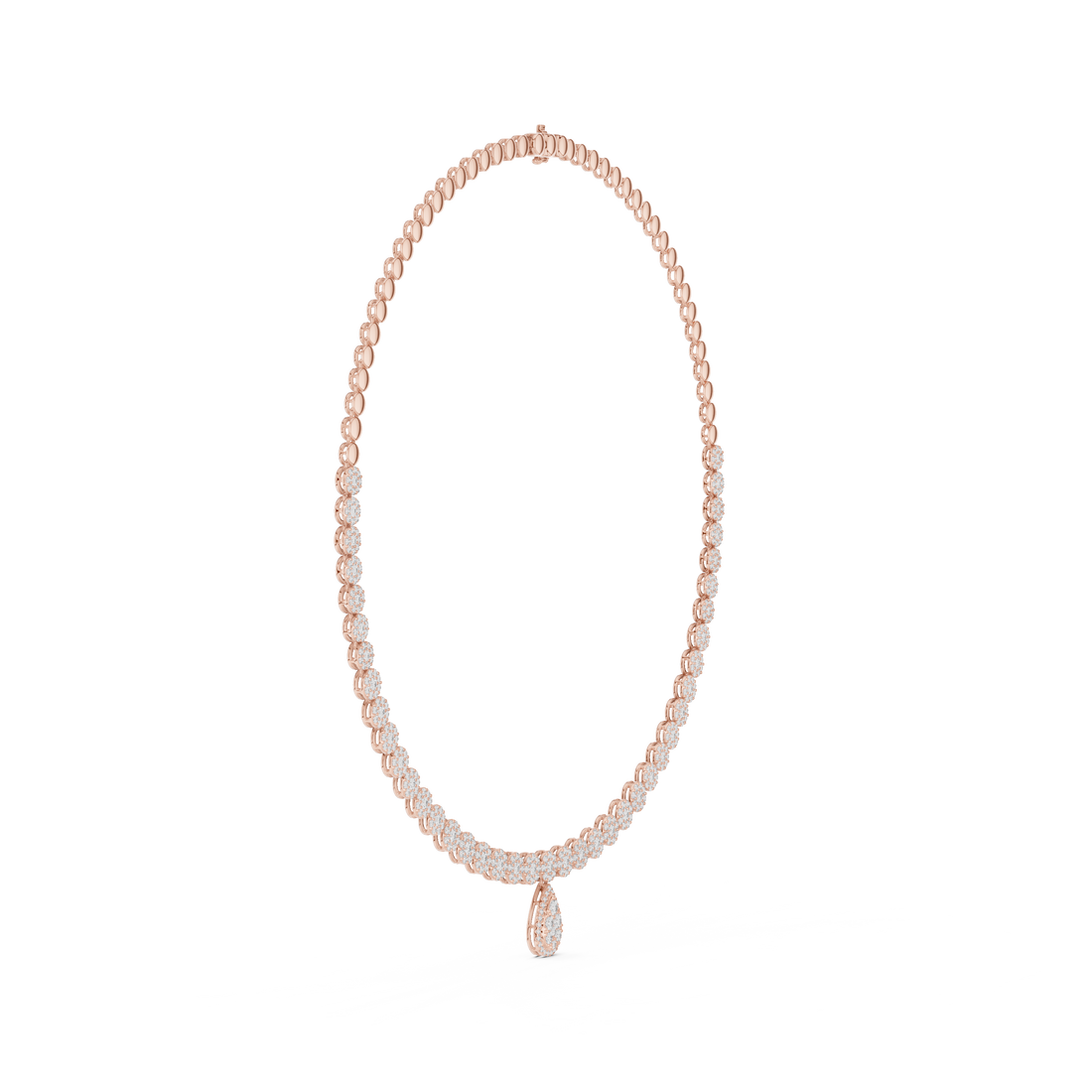 White Gold Diamond Necklace with Pave Round Beads and Pear Shaped Pendant for Women