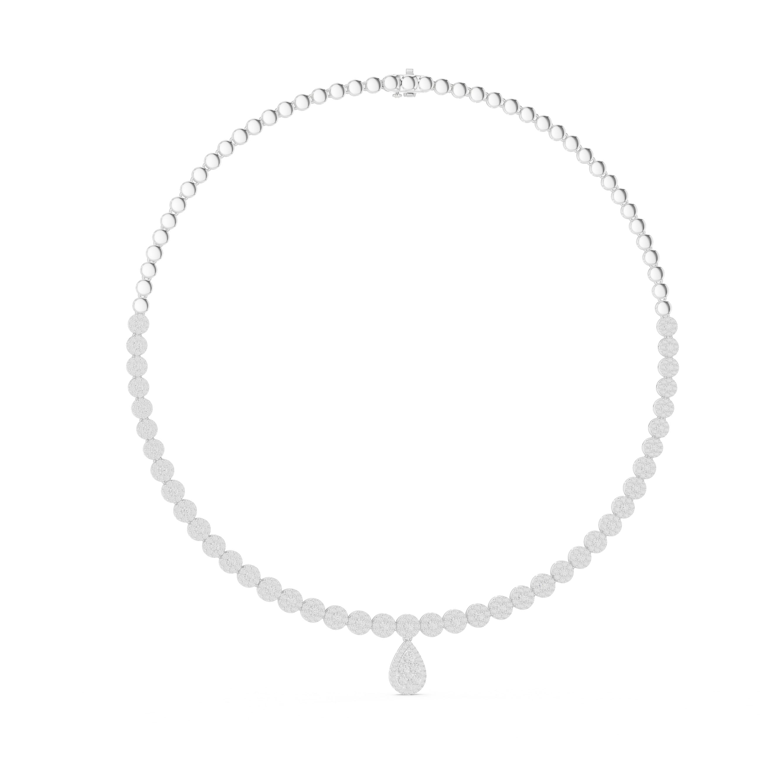 White Gold Diamond Necklace with Pave Round Beads and Pear Shaped Pendant for Women