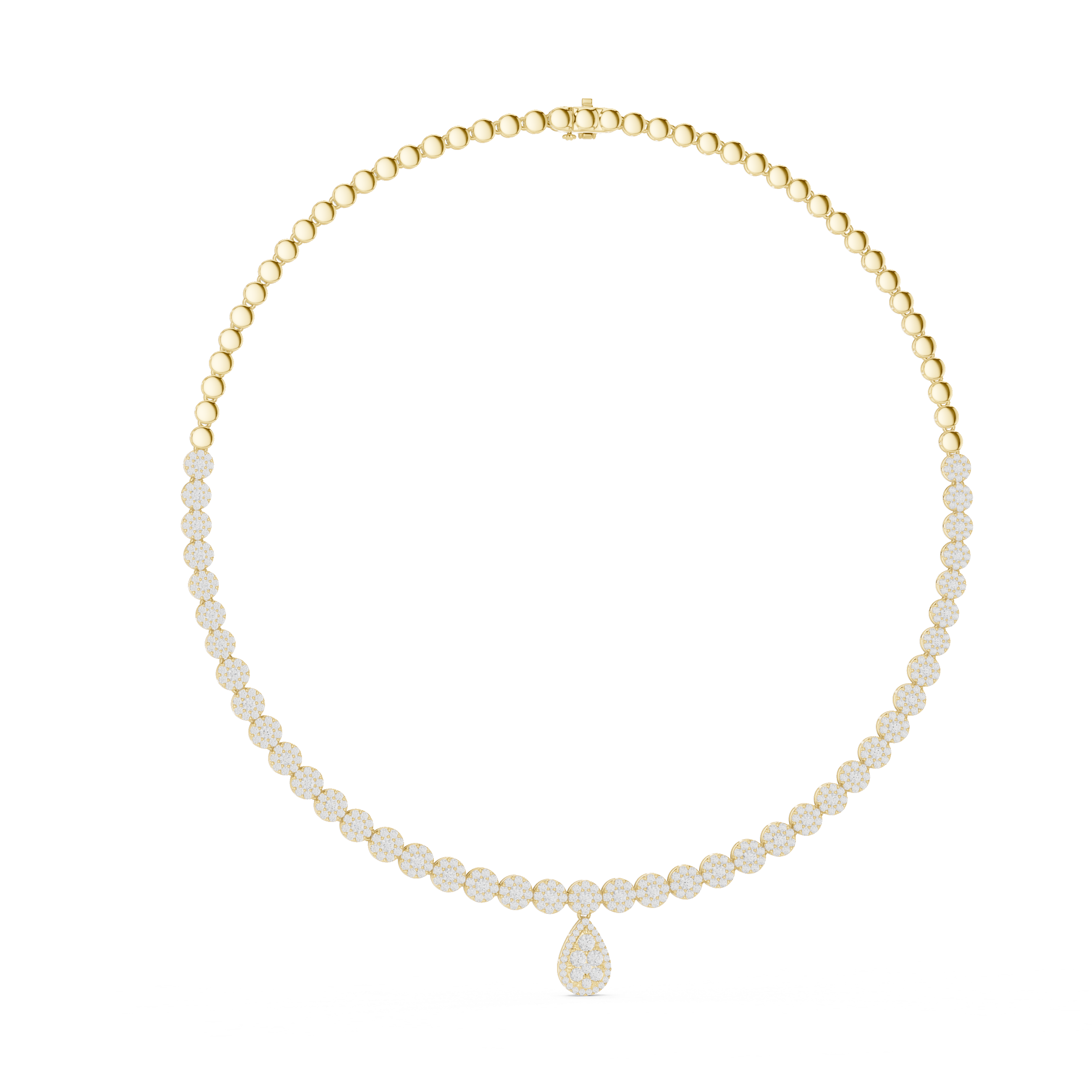 White Gold Diamond Necklace with Pave Round Beads and Pear Shaped Pendant for Women