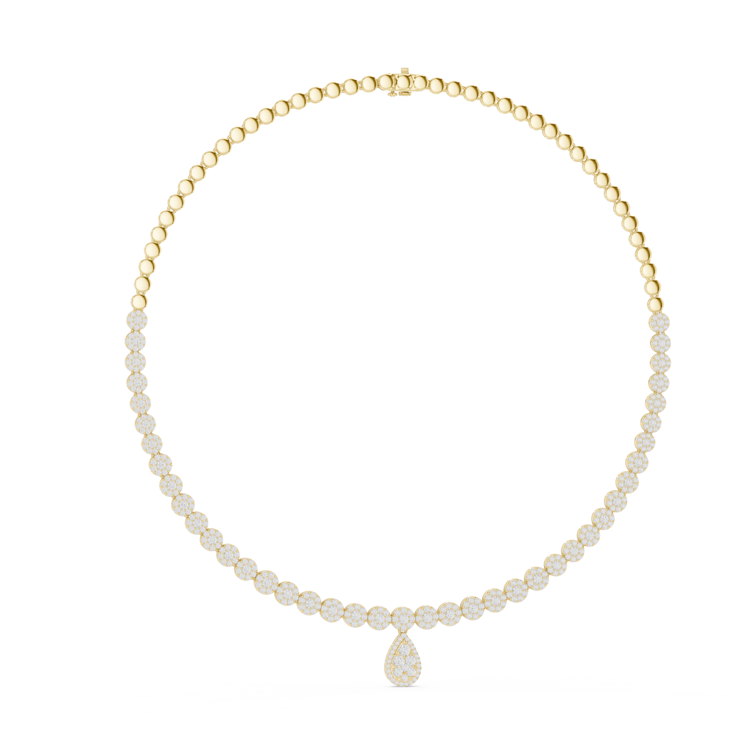 White Gold Diamond Necklace with Pave Round Beads and Pear Shaped Pendant for Women