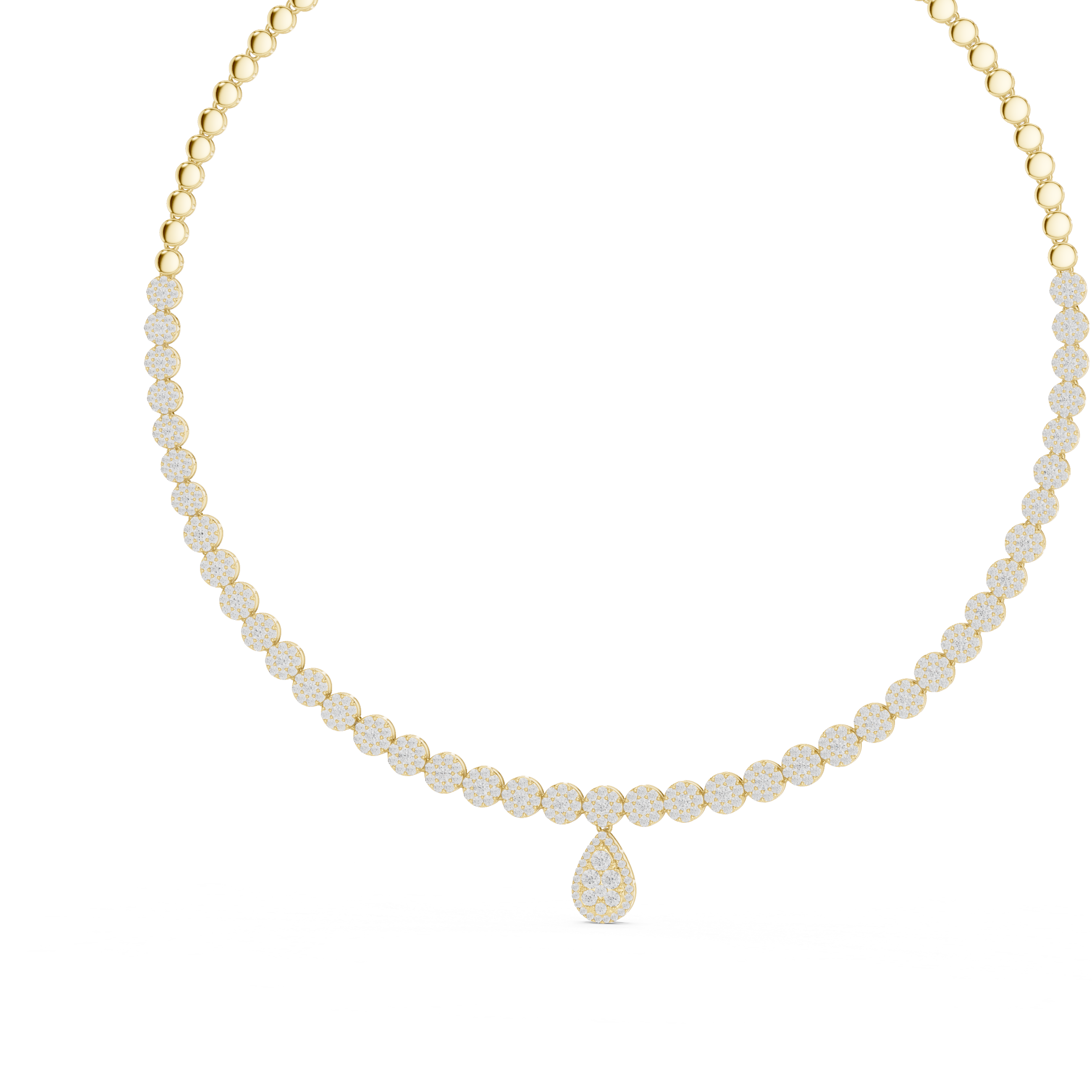 White Gold Diamond Necklace with Pave Round Beads and Pear Shaped Pendant for Women
