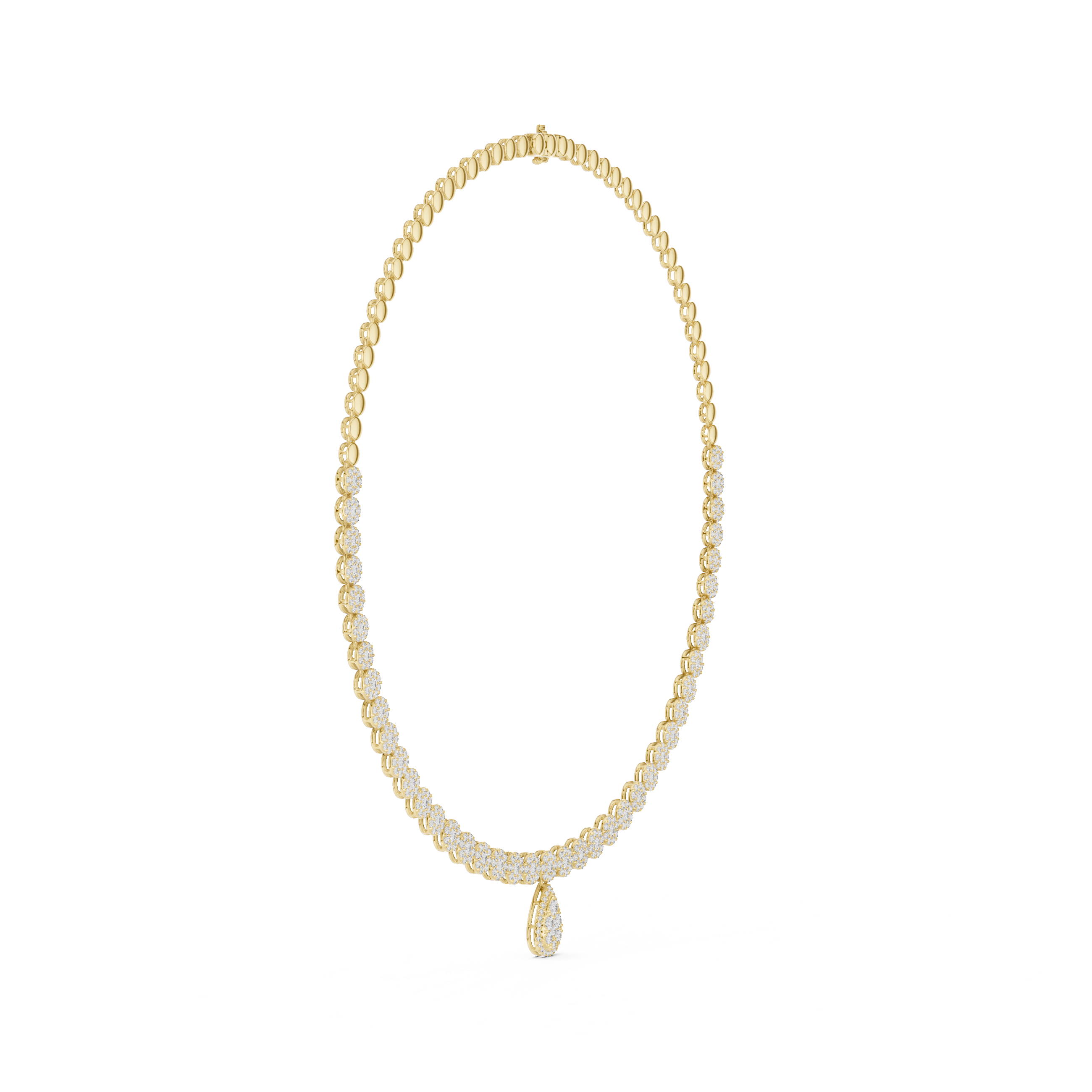 White Gold Diamond Necklace with Pave Round Beads and Pear Shaped Pendant for Women