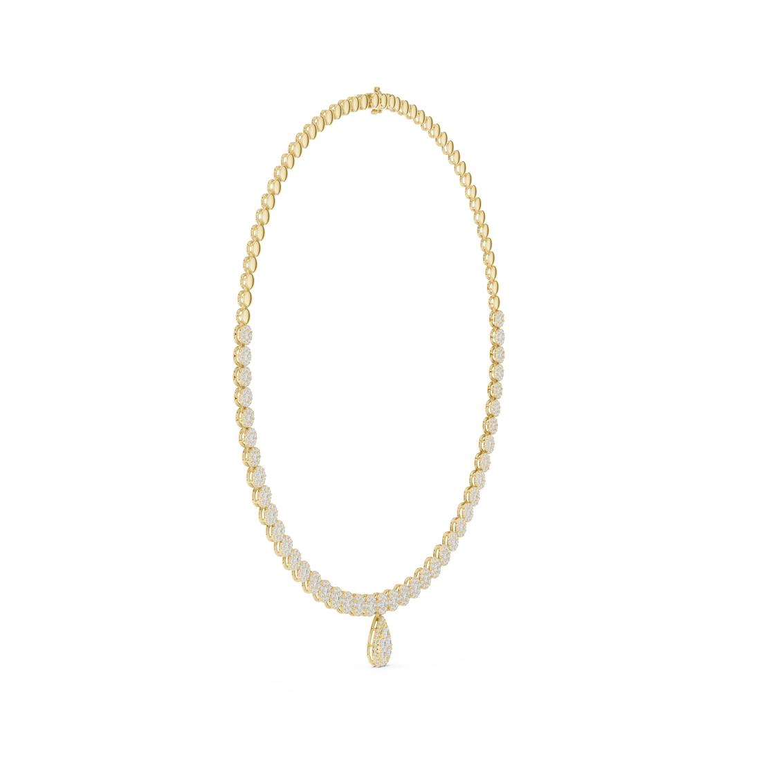 White Gold Diamond Necklace with Pave Round Beads and Pear Shaped Pendant for Women