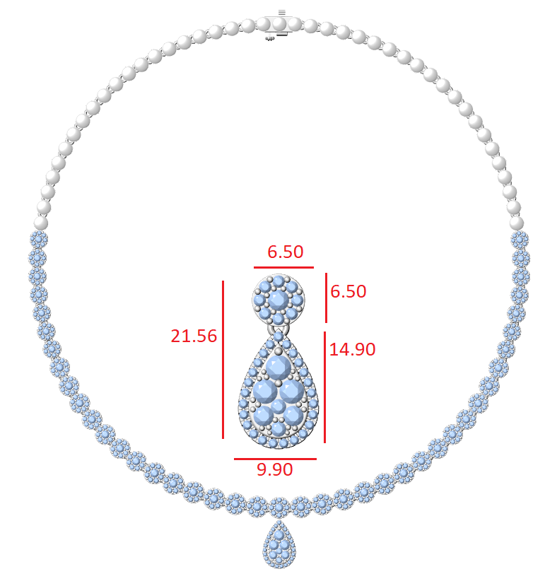 White Gold Diamond Necklace with Pave Round Beads and Pear Shaped Pendant for Women