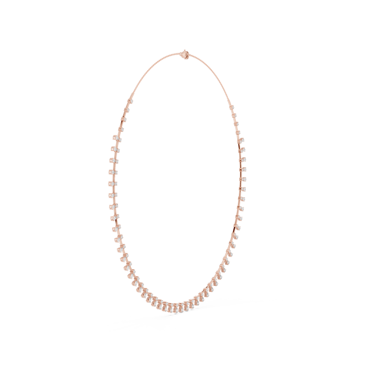 Stylish Rose Gold Diamond Statement Necklace with Delicate Fringe Drop Details