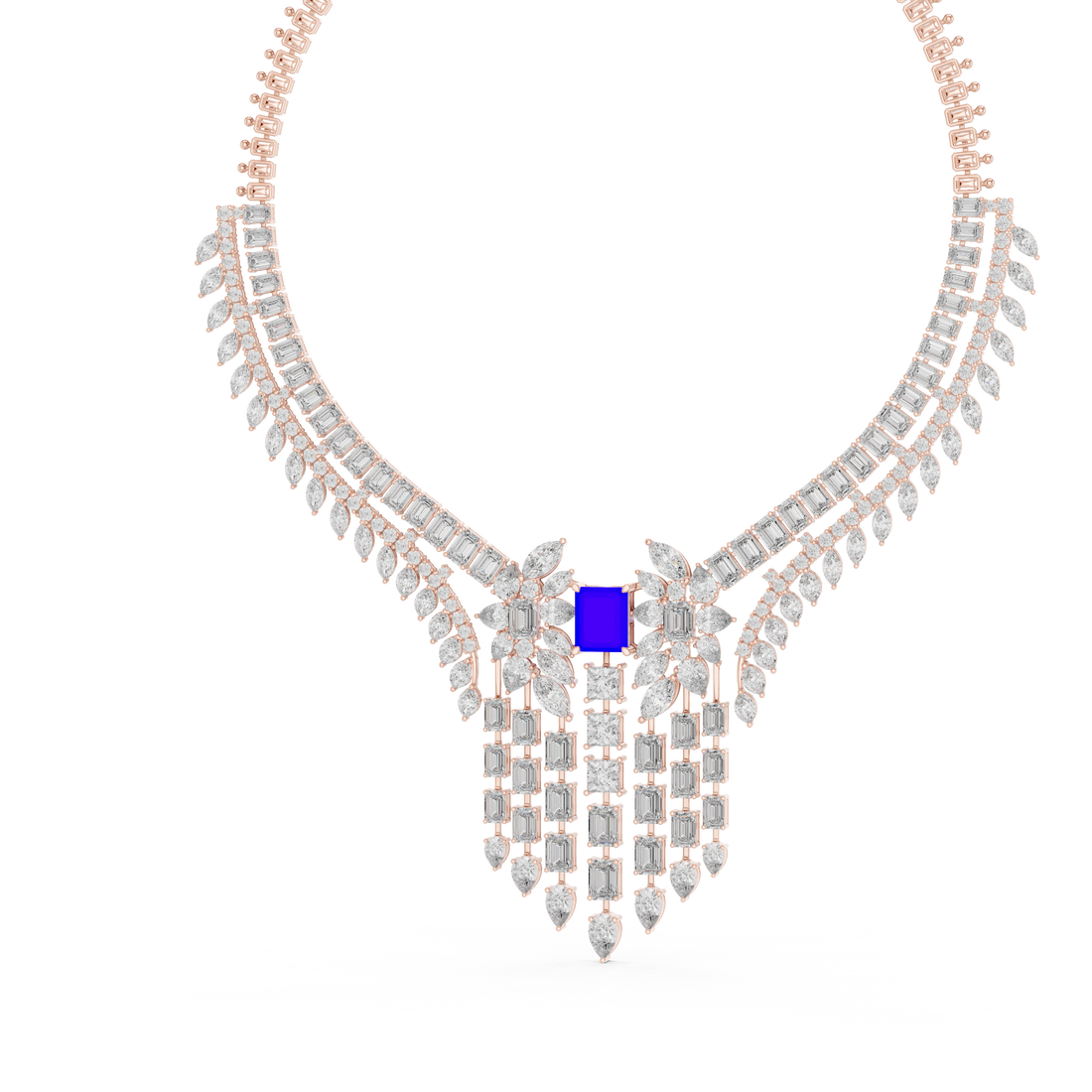 Women’s Sapphire Blue Statement Necklace with Diamond Tassel Detailing Fine Jewelry