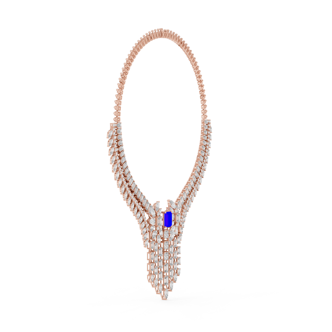 Women’s Sapphire Blue Statement Necklace with Diamond Tassel Detailing Fine Jewelry