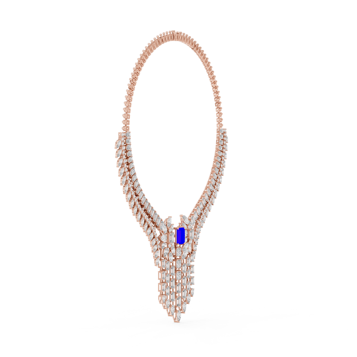 Women’s Sapphire Blue Statement Necklace with Diamond Tassel Detailing Fine Jewelry