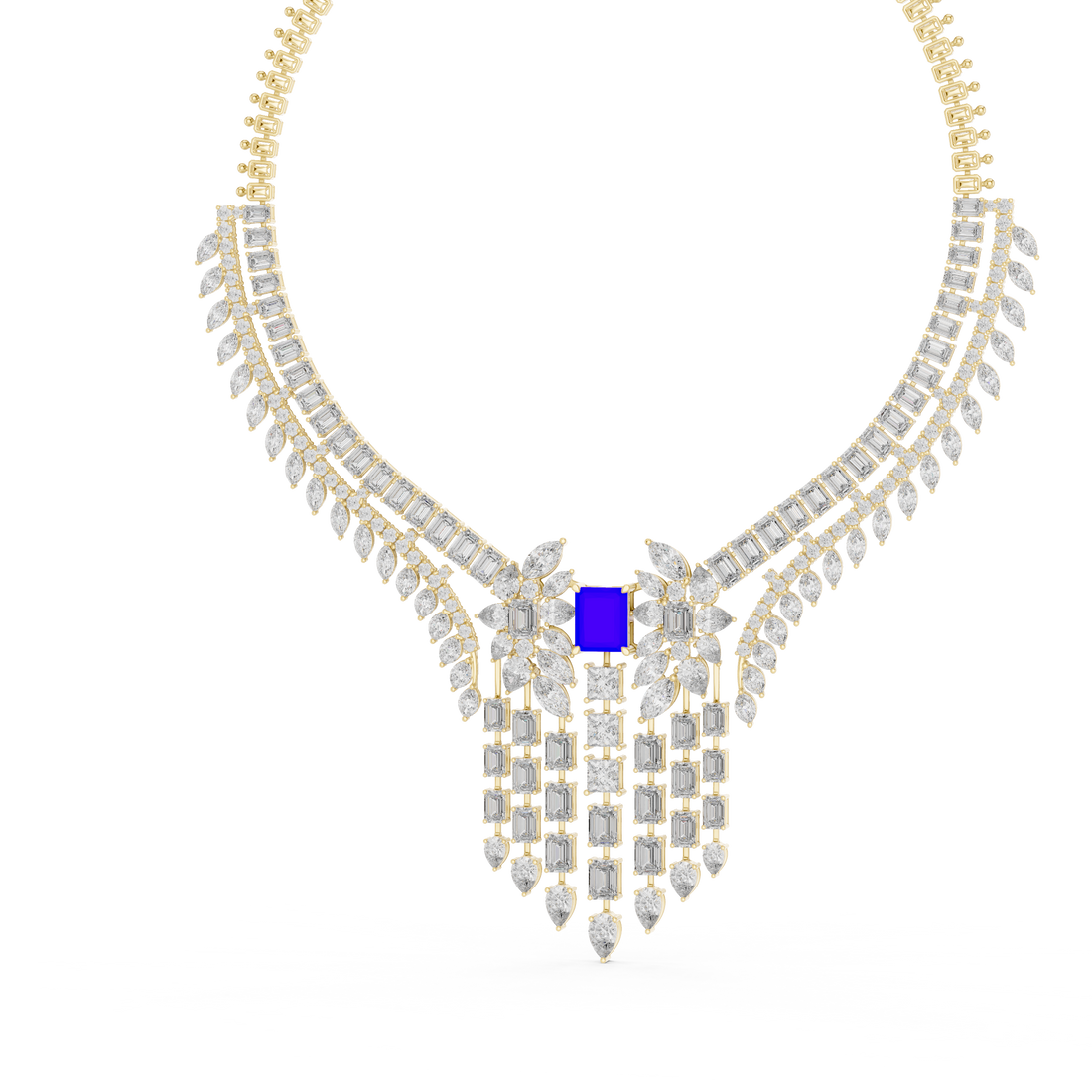 Women’s Sapphire Blue Statement Necklace with Diamond Tassel Detailing Fine Jewelry