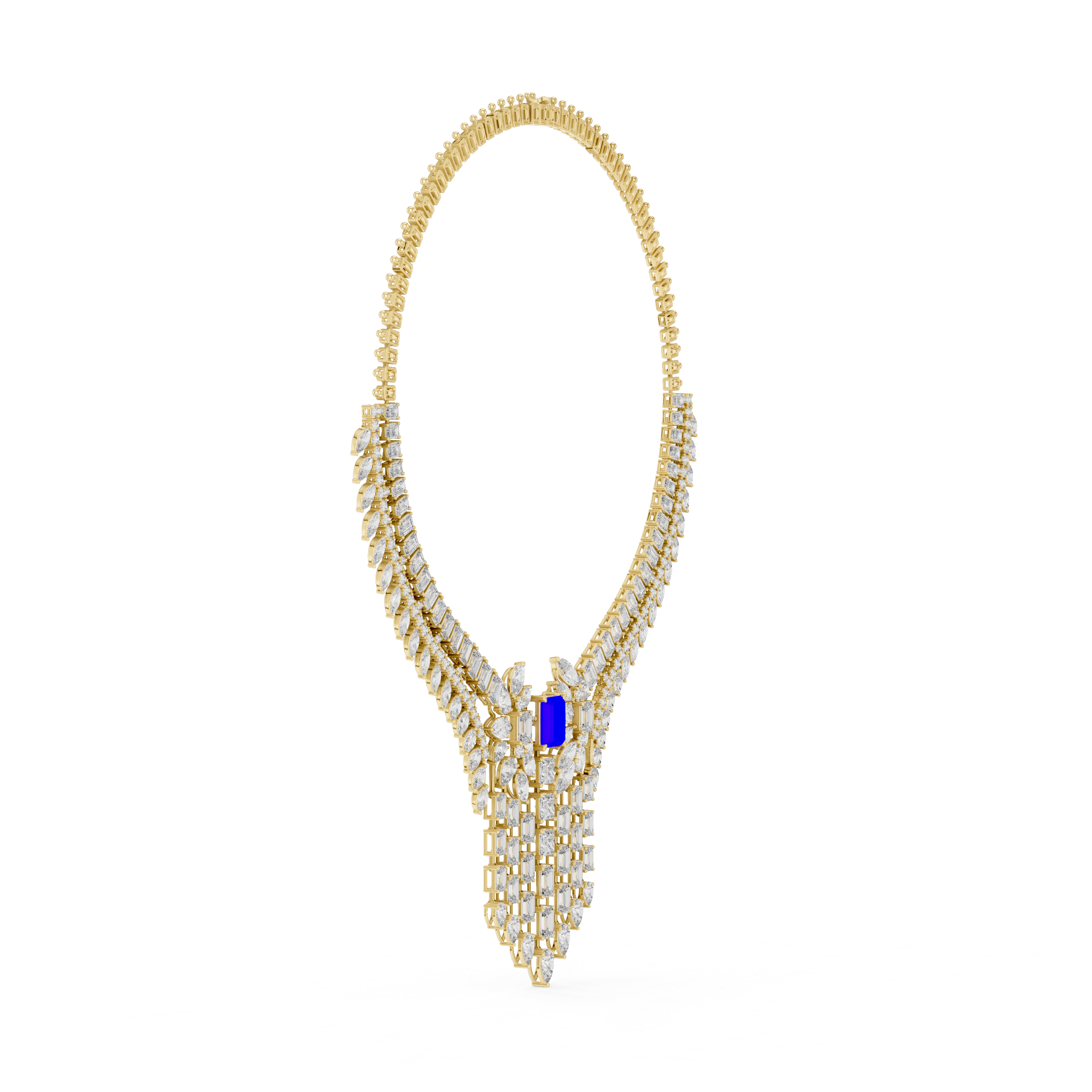 Women’s Sapphire Blue Statement Necklace with Diamond Tassel Detailing Fine Jewelry