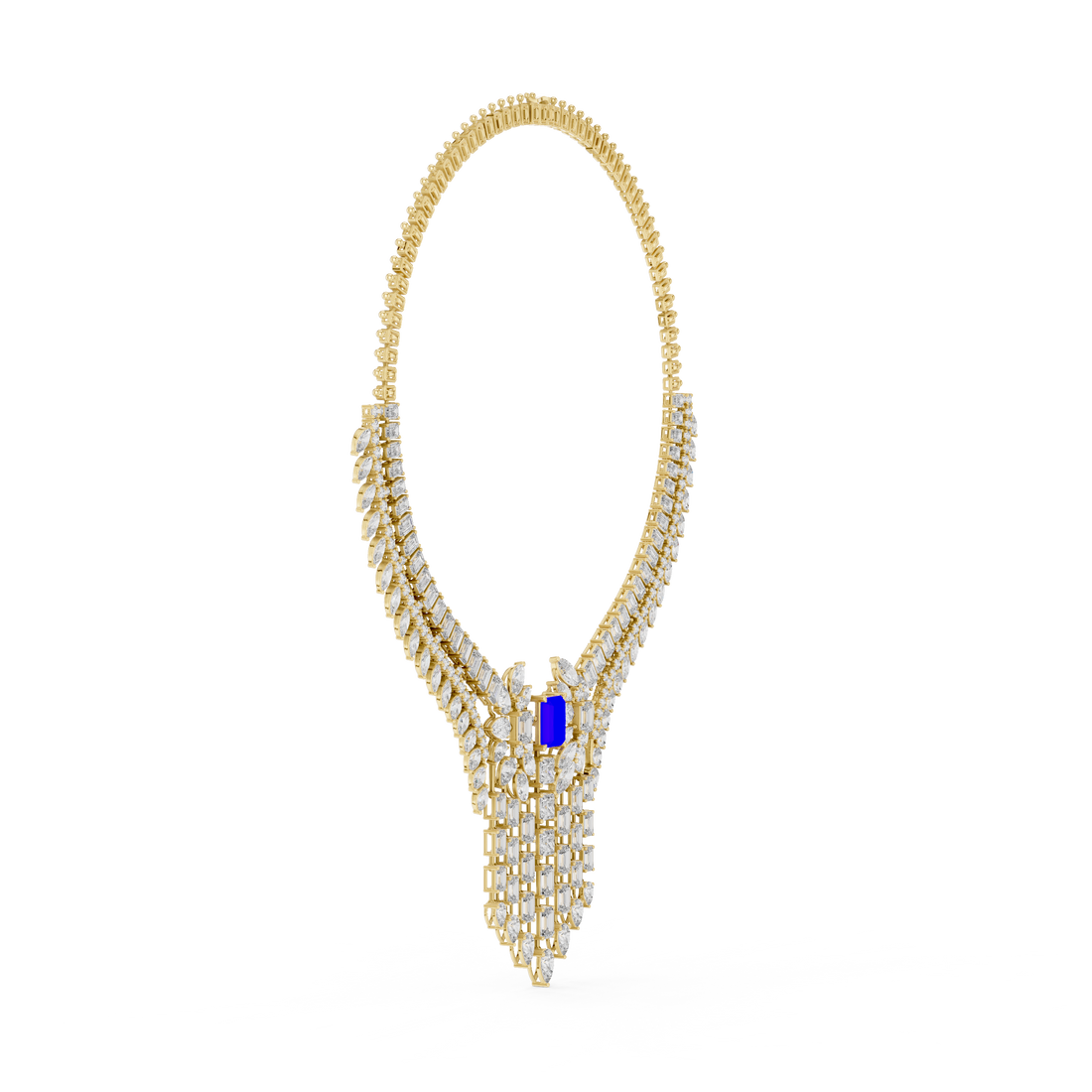 Women’s Sapphire Blue Statement Necklace with Diamond Tassel Detailing Fine Jewelry