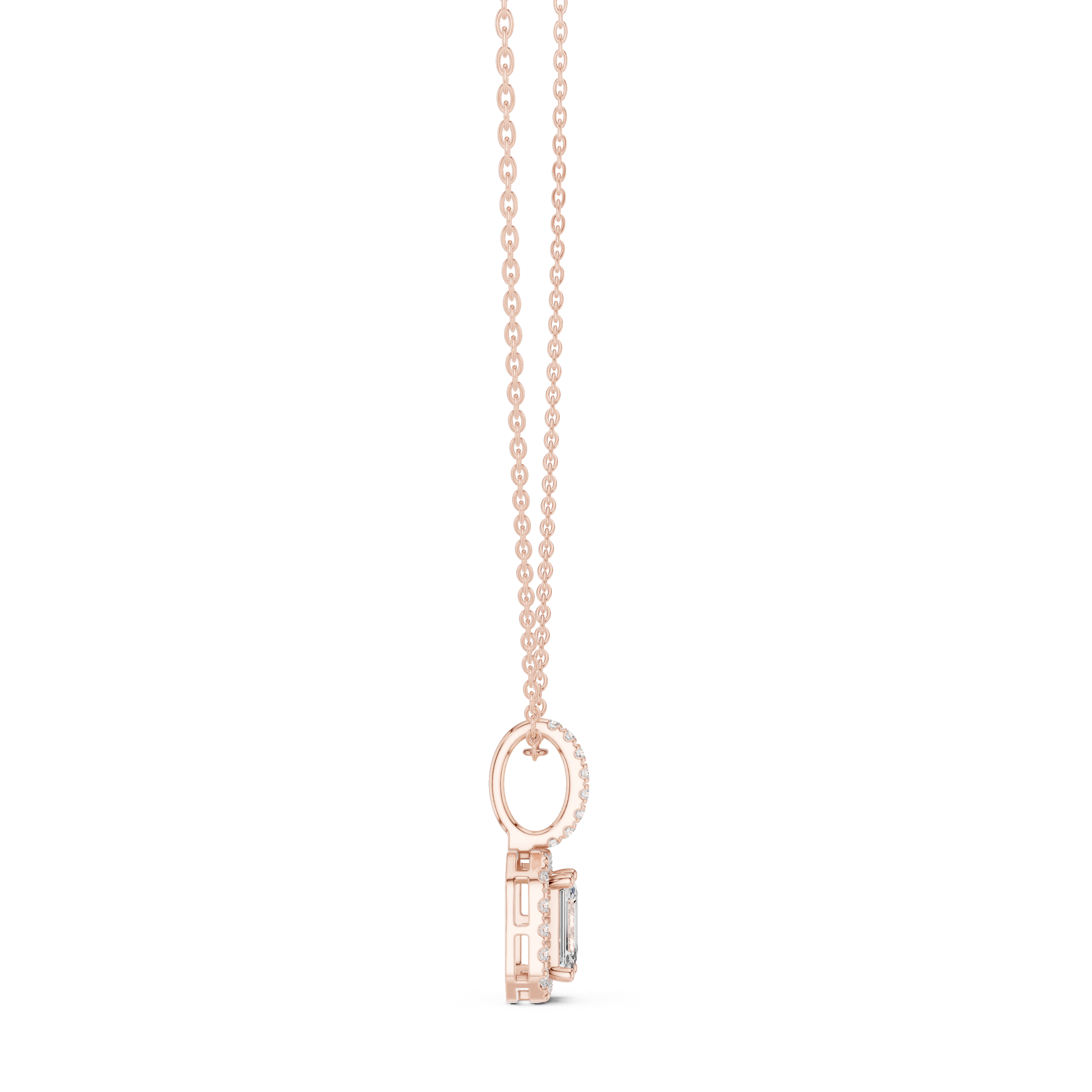 Luxury Emerald Cut Halo Diamond Pendant Necklace with Sparkling Pavé Bail Chain