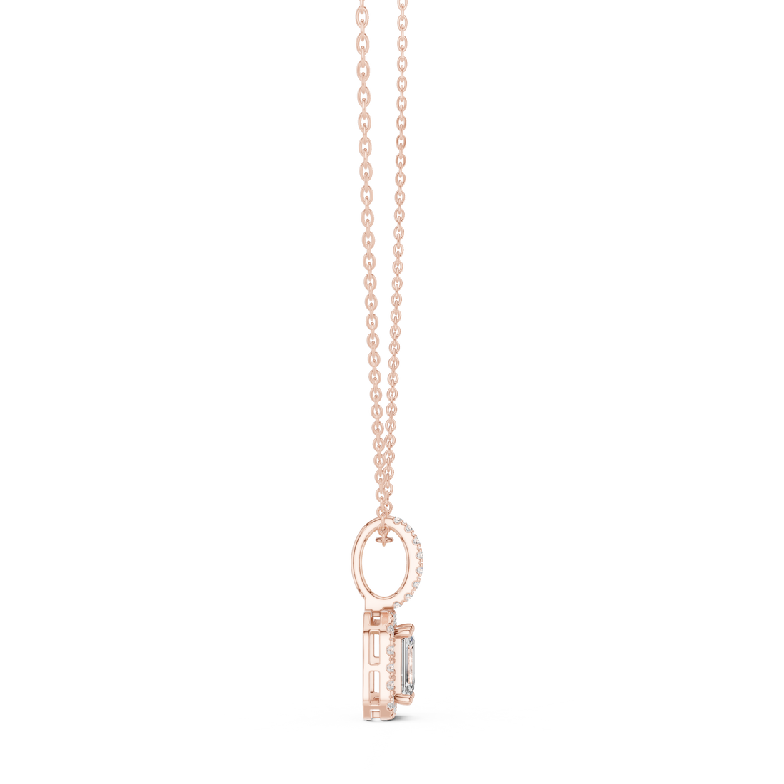 Luxury Emerald Cut Halo Diamond Pendant Necklace with Sparkling Pavé Bail Chain
