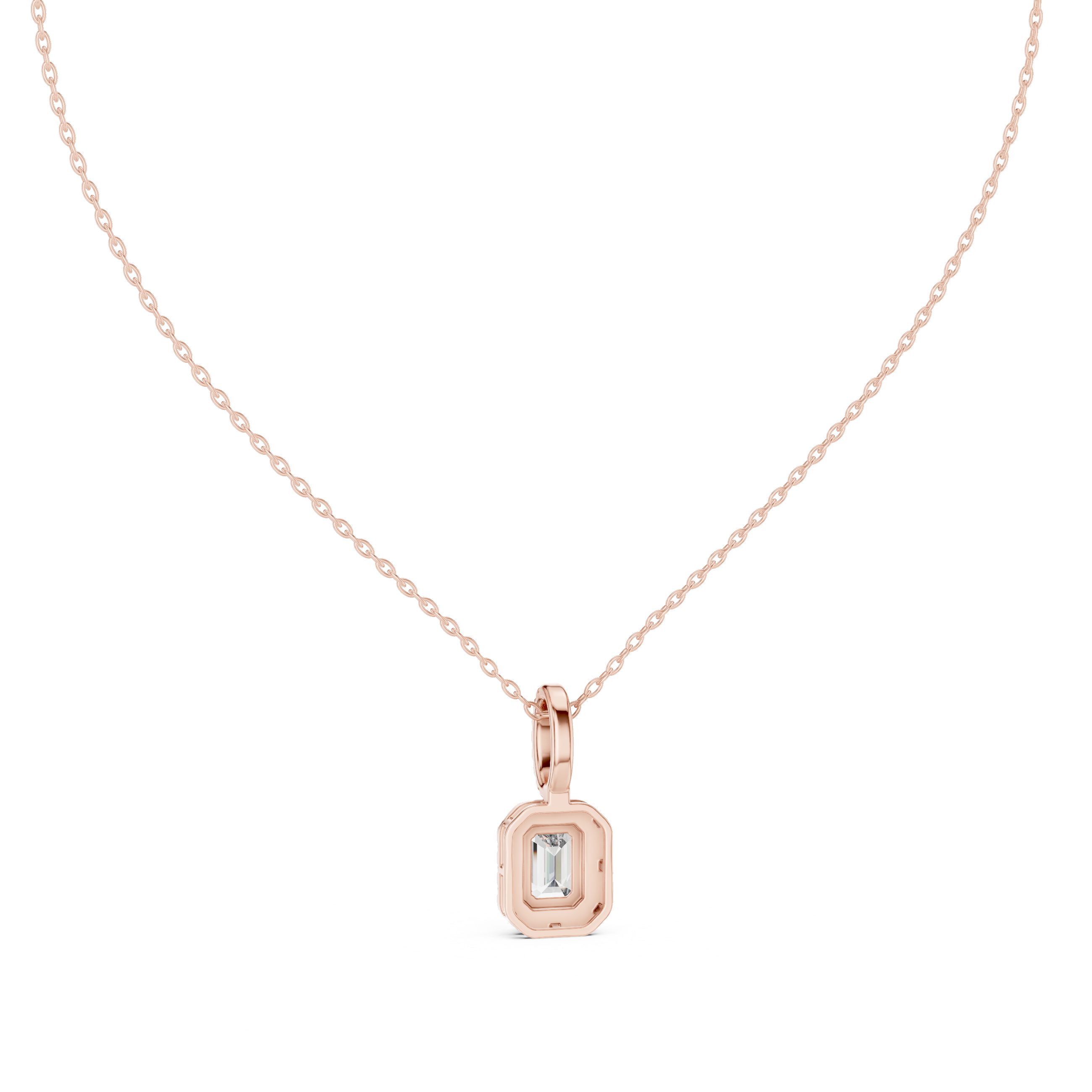 Luxury Emerald Cut Halo Diamond Pendant Necklace with Sparkling Pavé Bail Chain