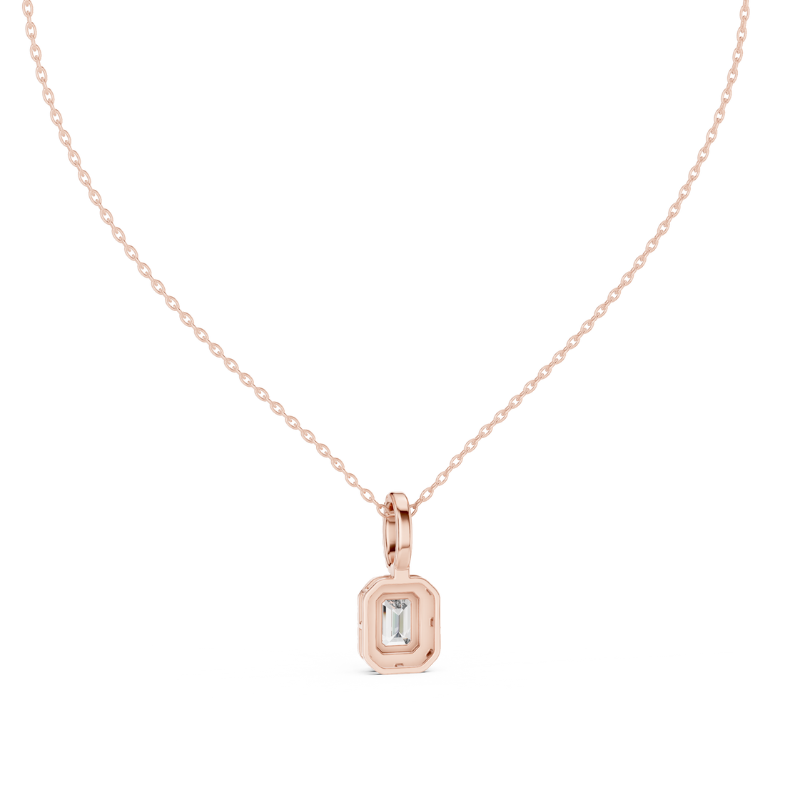 Luxury Emerald Cut Halo Diamond Pendant Necklace with Sparkling Pavé Bail Chain