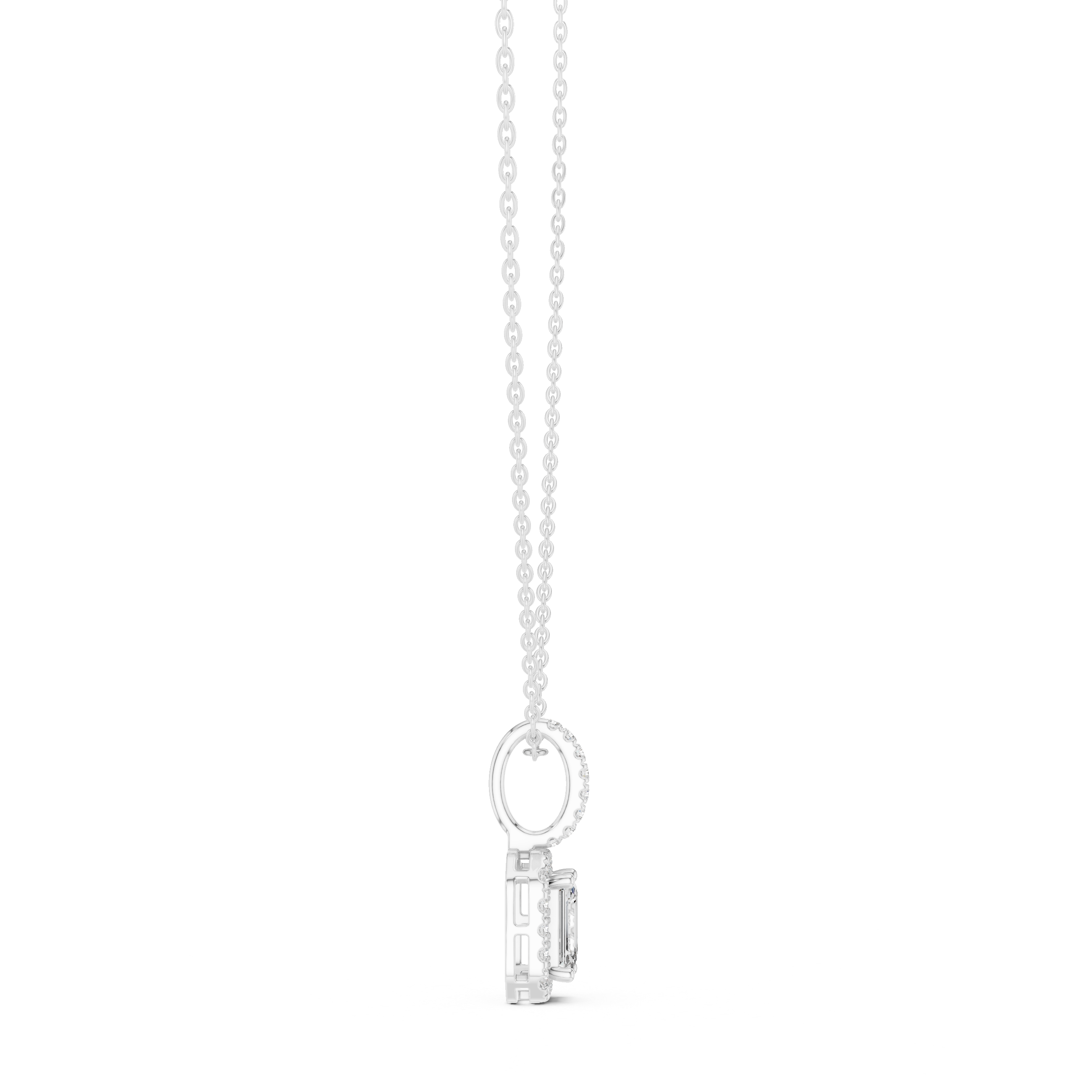 Luxury Emerald Cut Halo Diamond Pendant Necklace with Sparkling Pavé Bail Chain