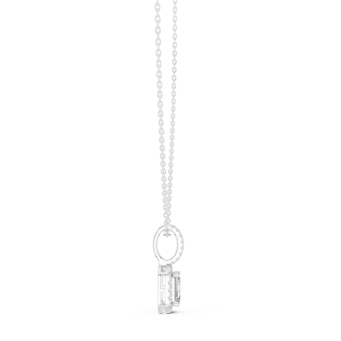 Luxury Emerald Cut Halo Diamond Pendant Necklace with Sparkling Pavé Bail Chain