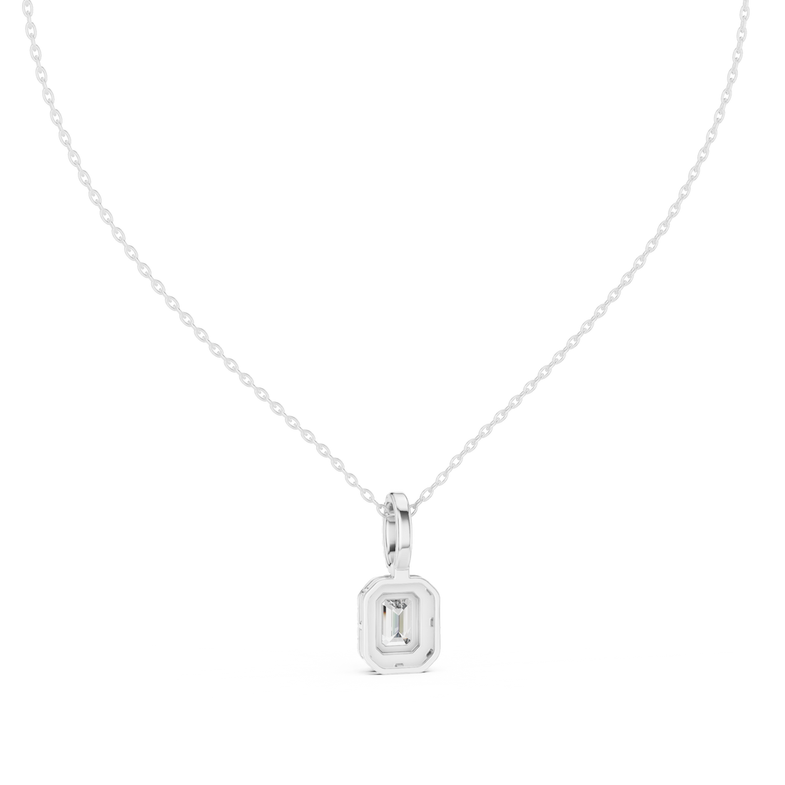 Luxury Emerald Cut Halo Diamond Pendant Necklace with Sparkling Pavé Bail Chain
