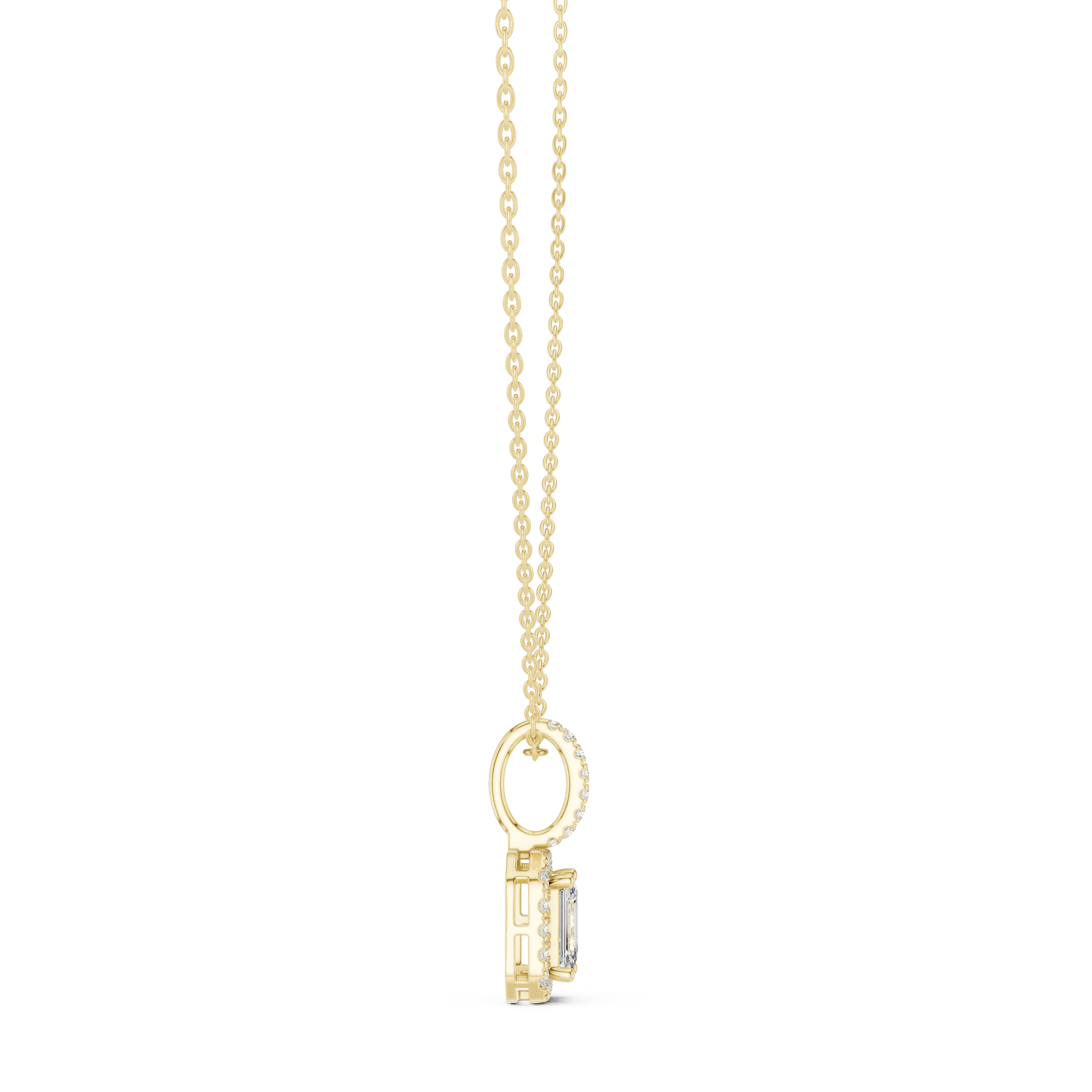 Luxury Emerald Cut Halo Diamond Pendant Necklace with Sparkling Pavé Bail Chain