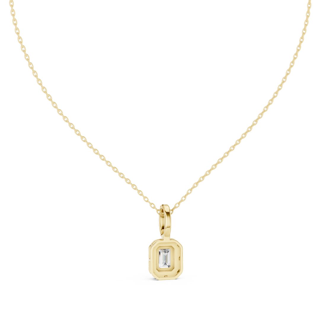 Luxury Emerald Cut Halo Diamond Pendant Necklace with Sparkling Pavé Bail Chain
