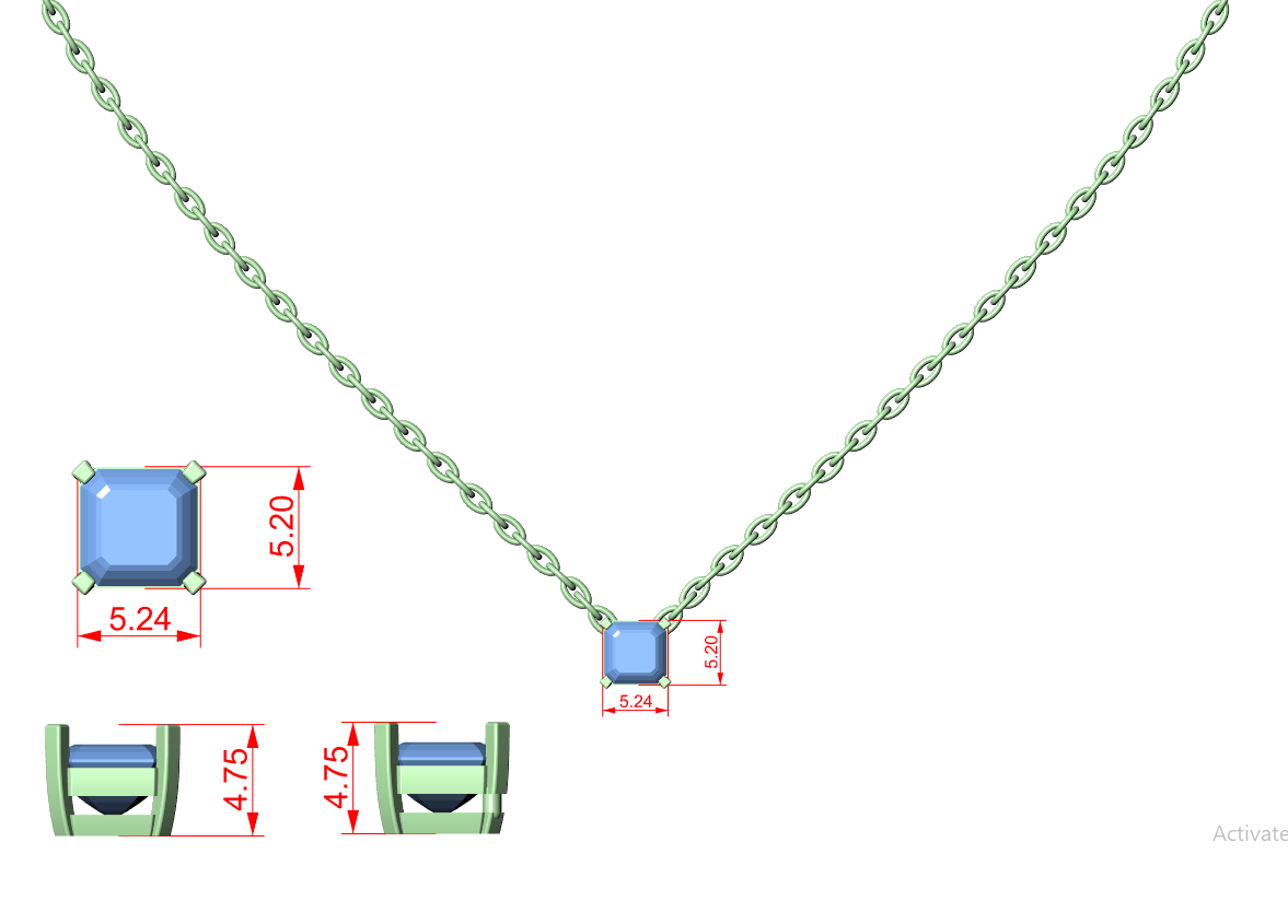 Classic Solitaire Asscher Diamond Necklace with Fine Link Chain