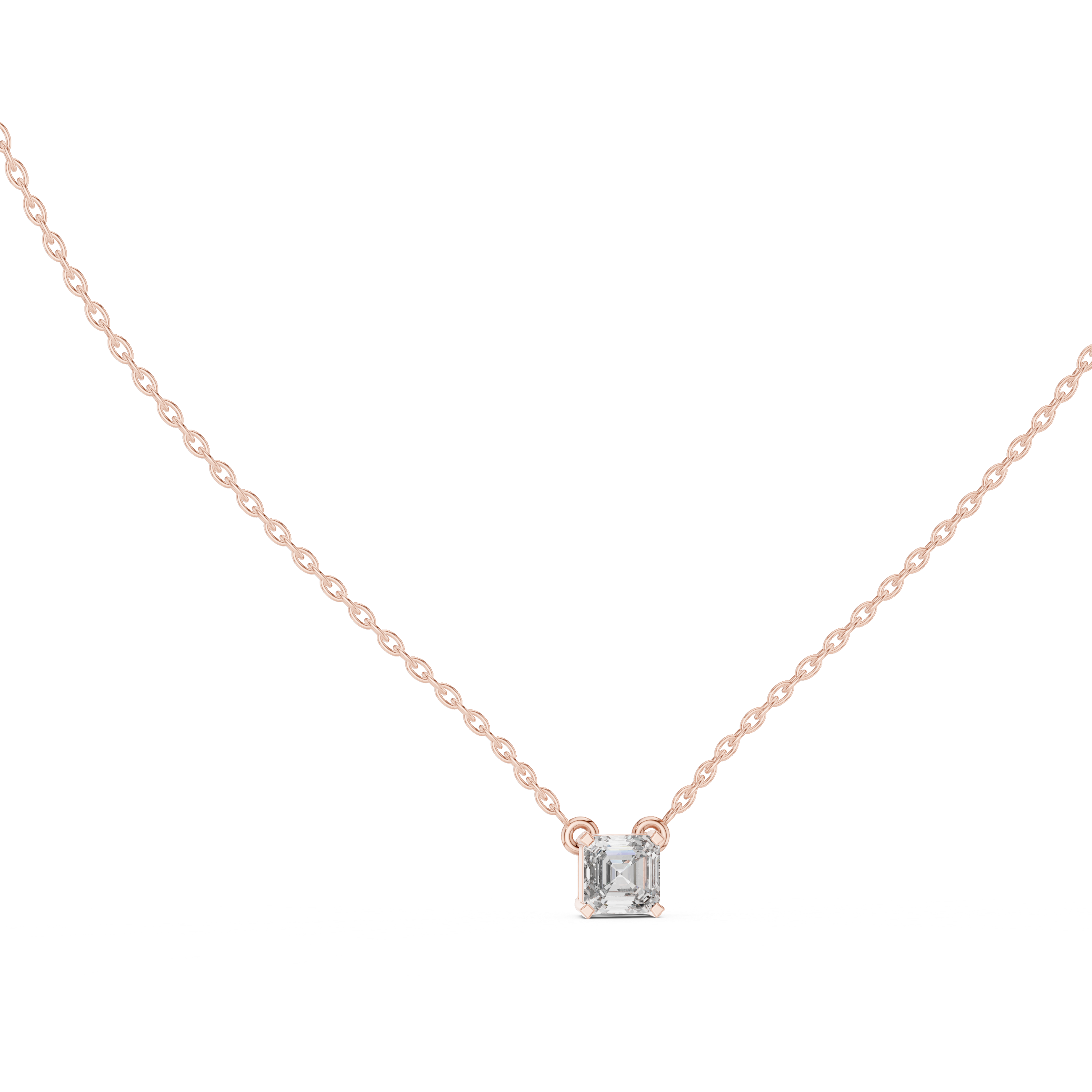Classic Solitaire Asscher Diamond Necklace with Fine Link Chain