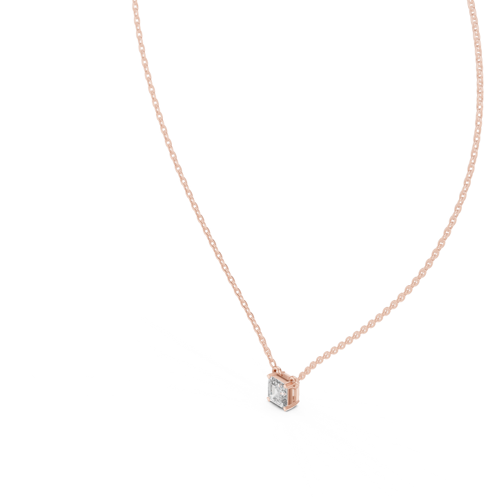 Classic Solitaire Asscher Diamond Necklace with Fine Link Chain
