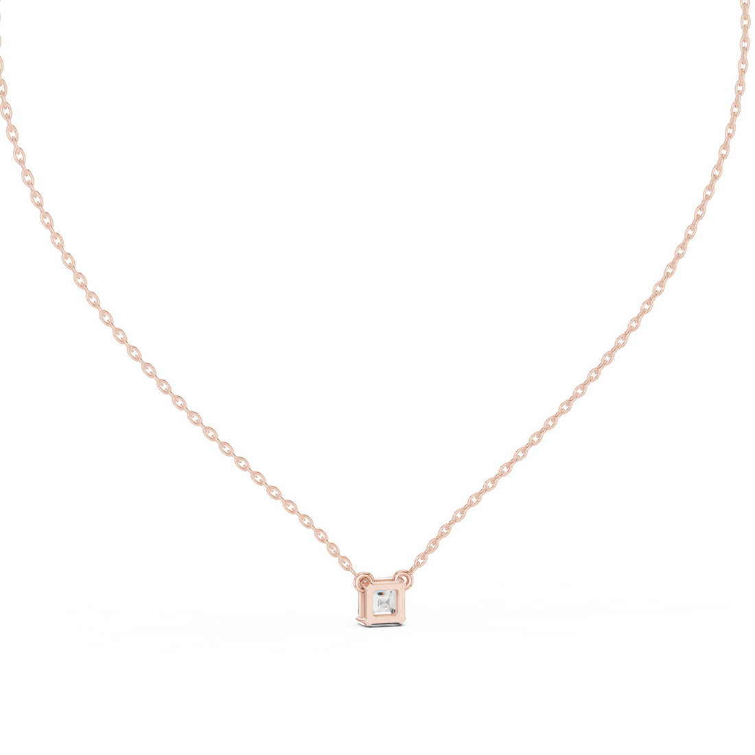 Classic Solitaire Asscher Diamond Necklace with Fine Link Chain