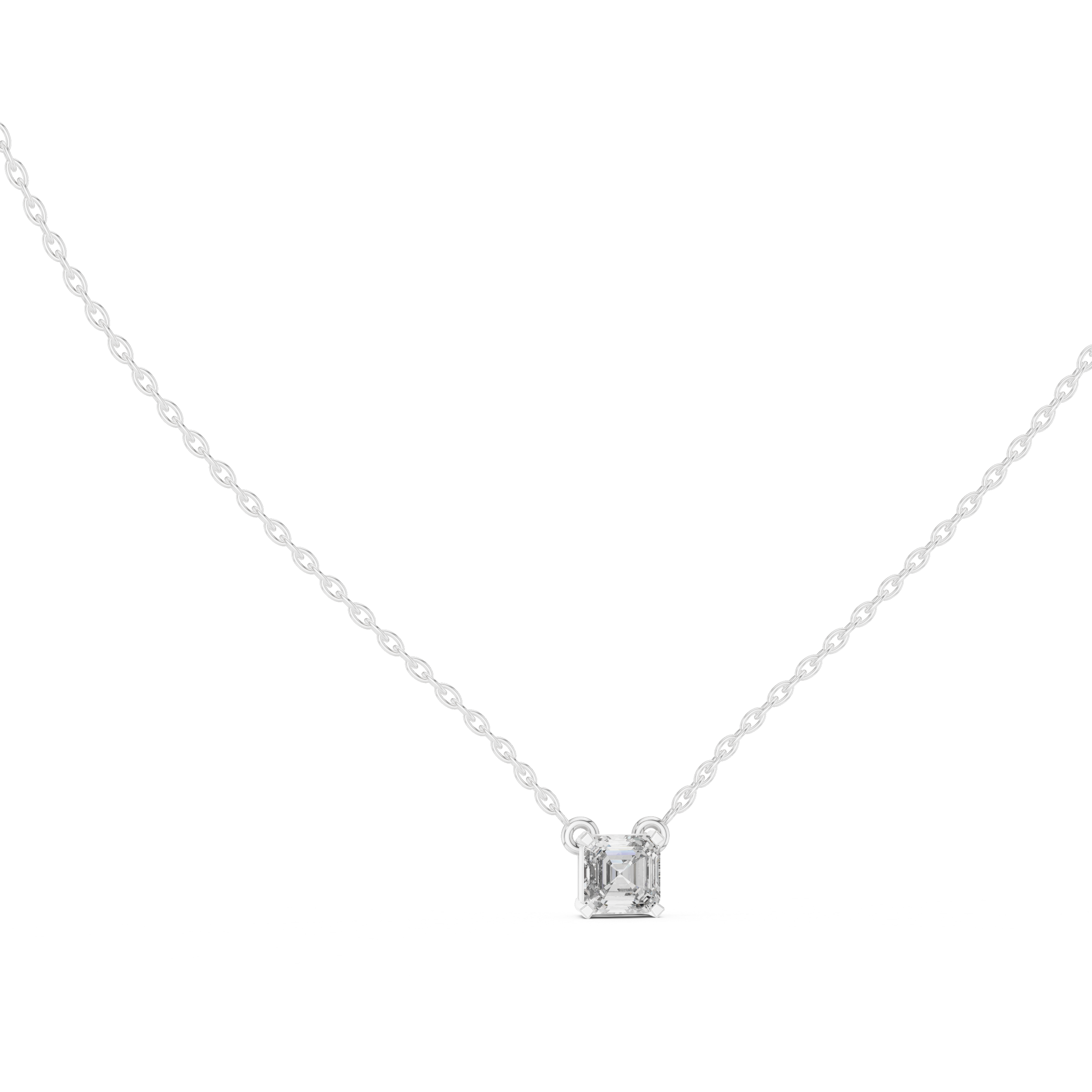 Classic Solitaire Asscher Diamond Necklace with Fine Link Chain
