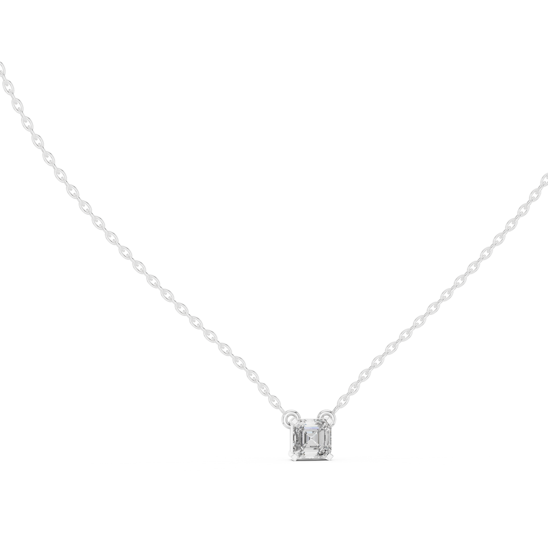 Classic Solitaire Asscher Diamond Necklace with Fine Link Chain