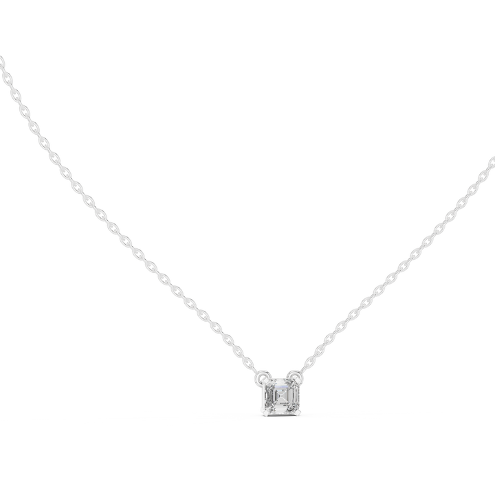 Classic Solitaire Asscher Diamond Necklace with Fine Link Chain