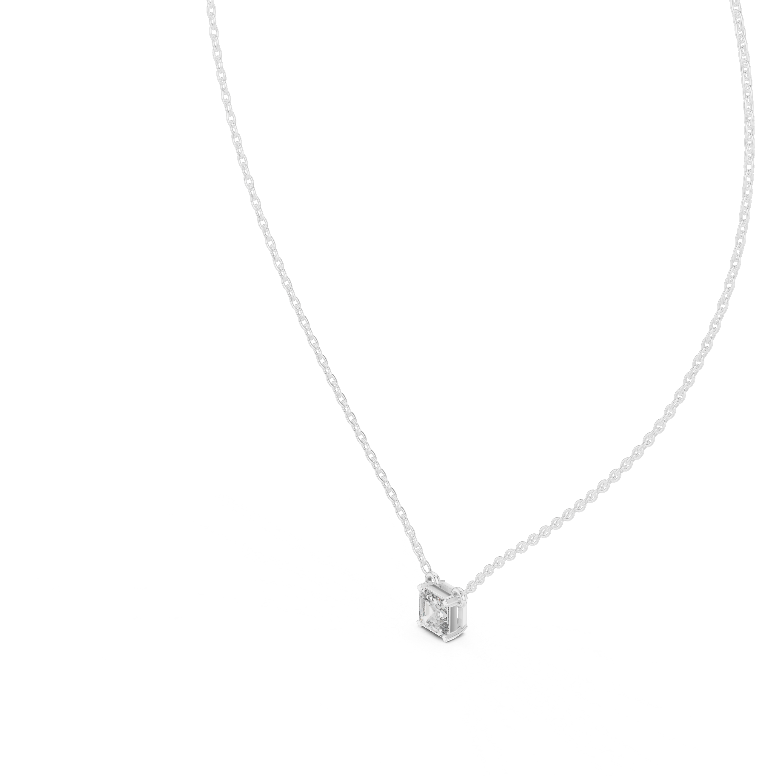 Classic Solitaire Asscher Diamond Necklace with Fine Link Chain
