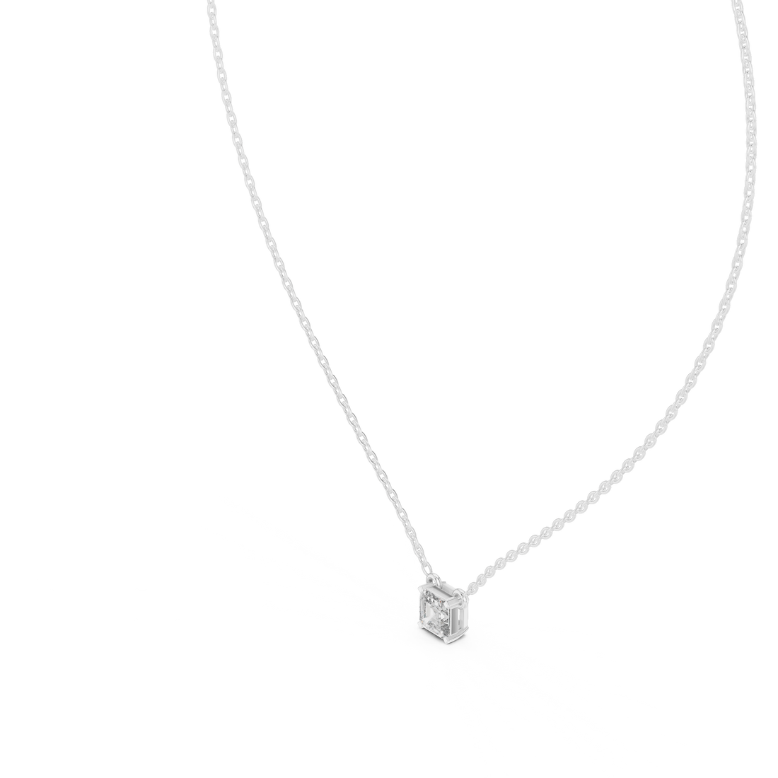 Classic Solitaire Asscher Diamond Necklace with Fine Link Chain