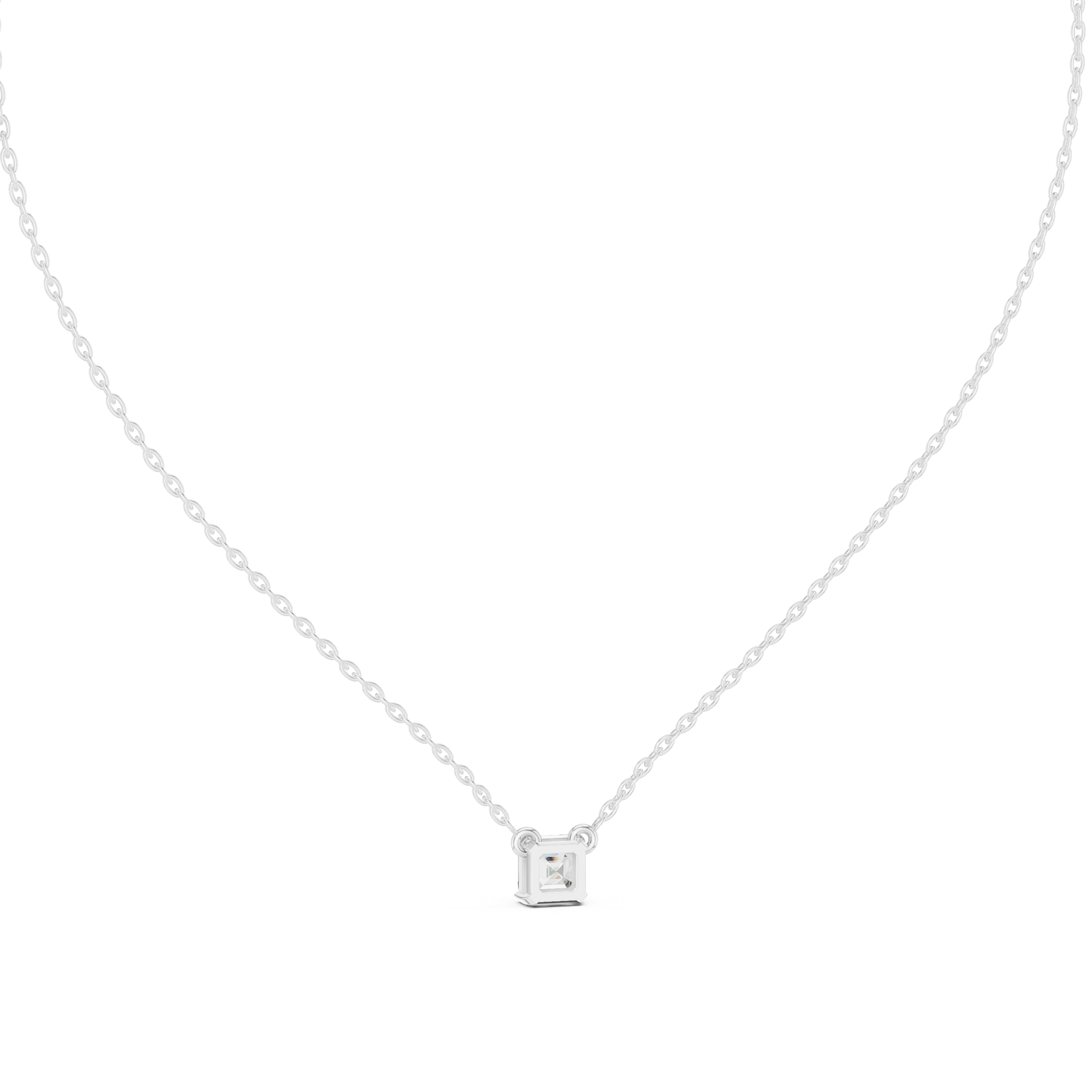 Classic Solitaire Asscher Diamond Necklace with Fine Link Chain