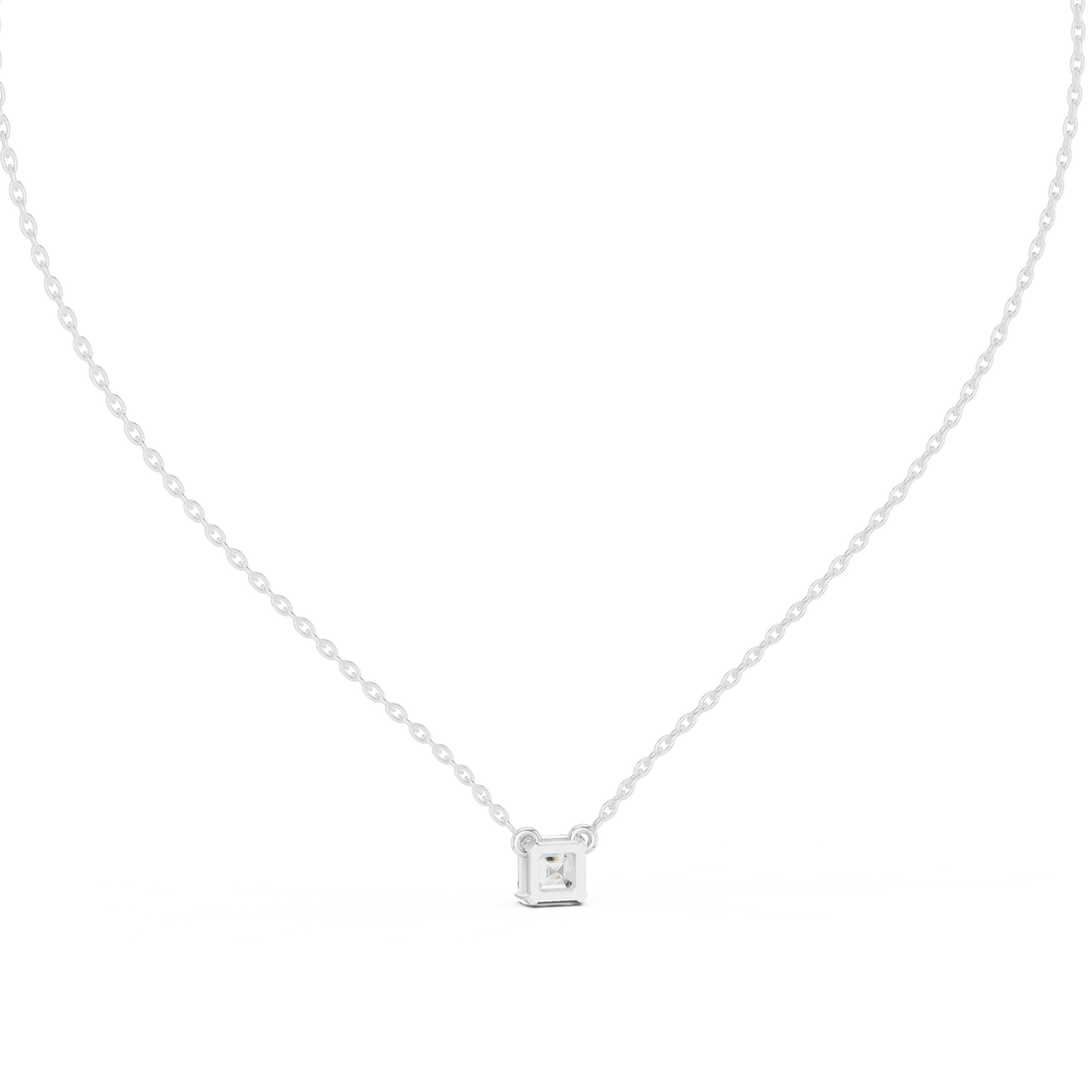 Classic Solitaire Asscher Diamond Necklace with Fine Link Chain