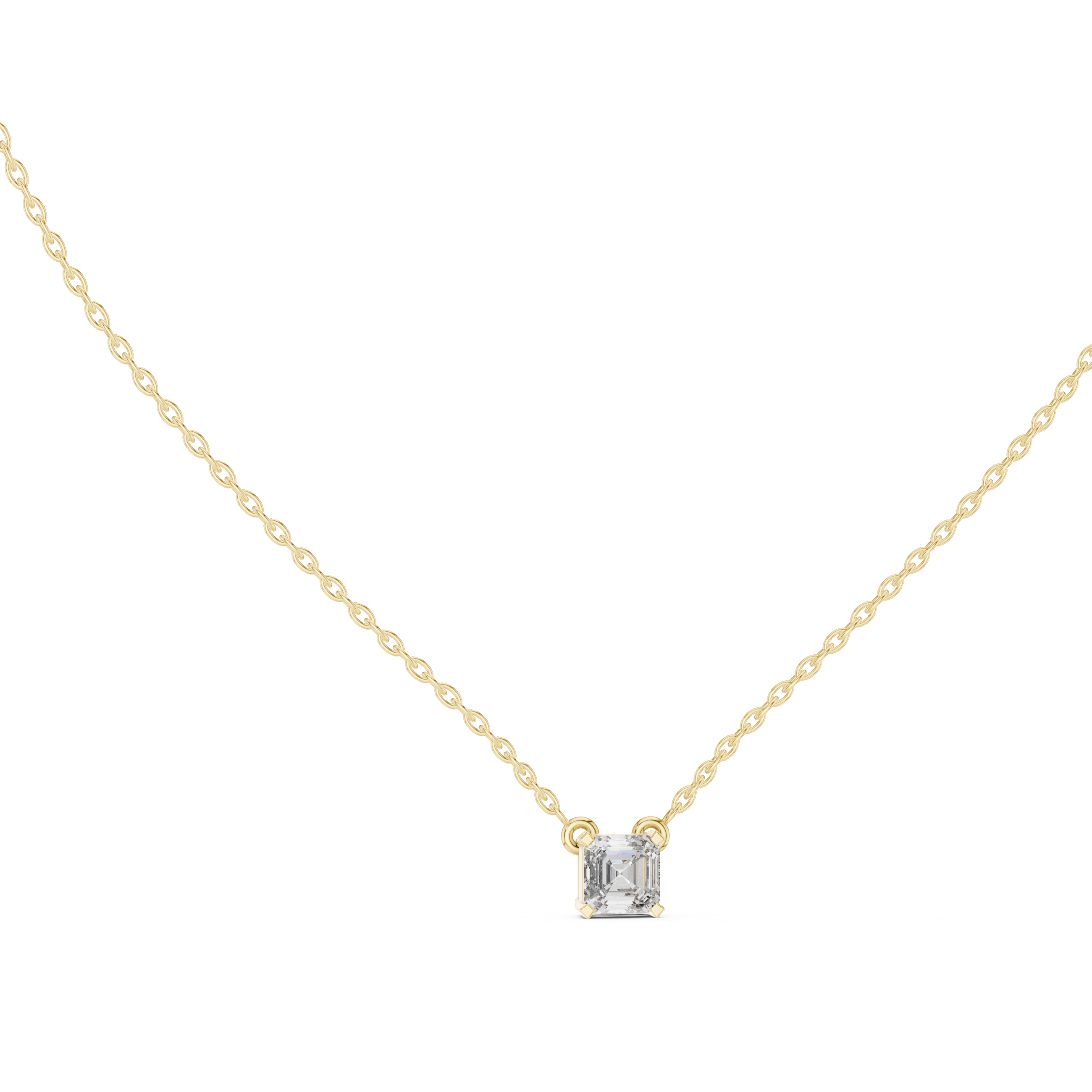Classic Solitaire Asscher Diamond Necklace with Fine Link Chain