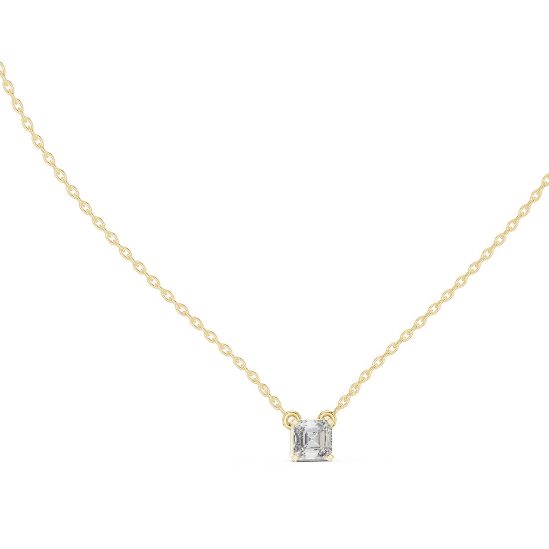 Classic Solitaire Asscher Diamond Necklace with Fine Link Chain