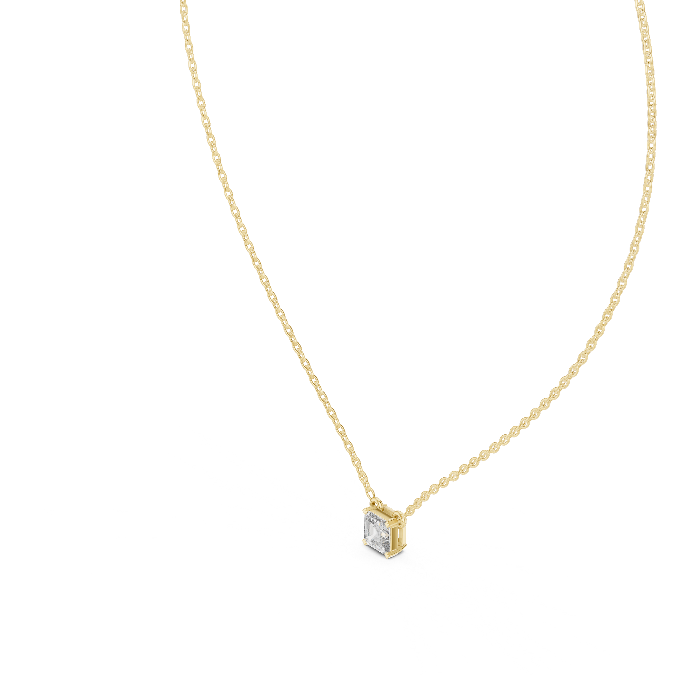 Classic Solitaire Asscher Diamond Necklace with Fine Link Chain
