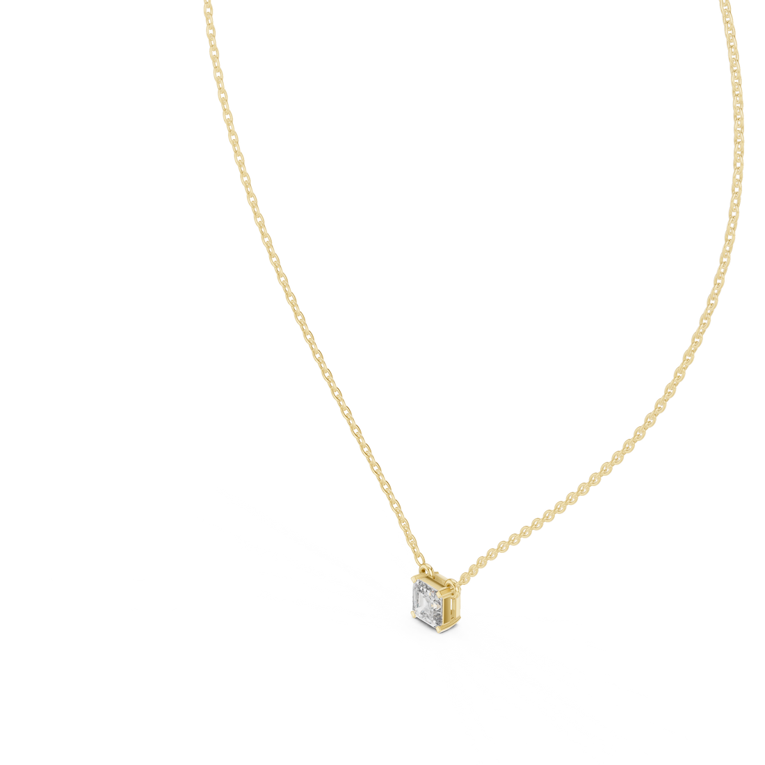 Classic Solitaire Asscher Diamond Necklace with Fine Link Chain